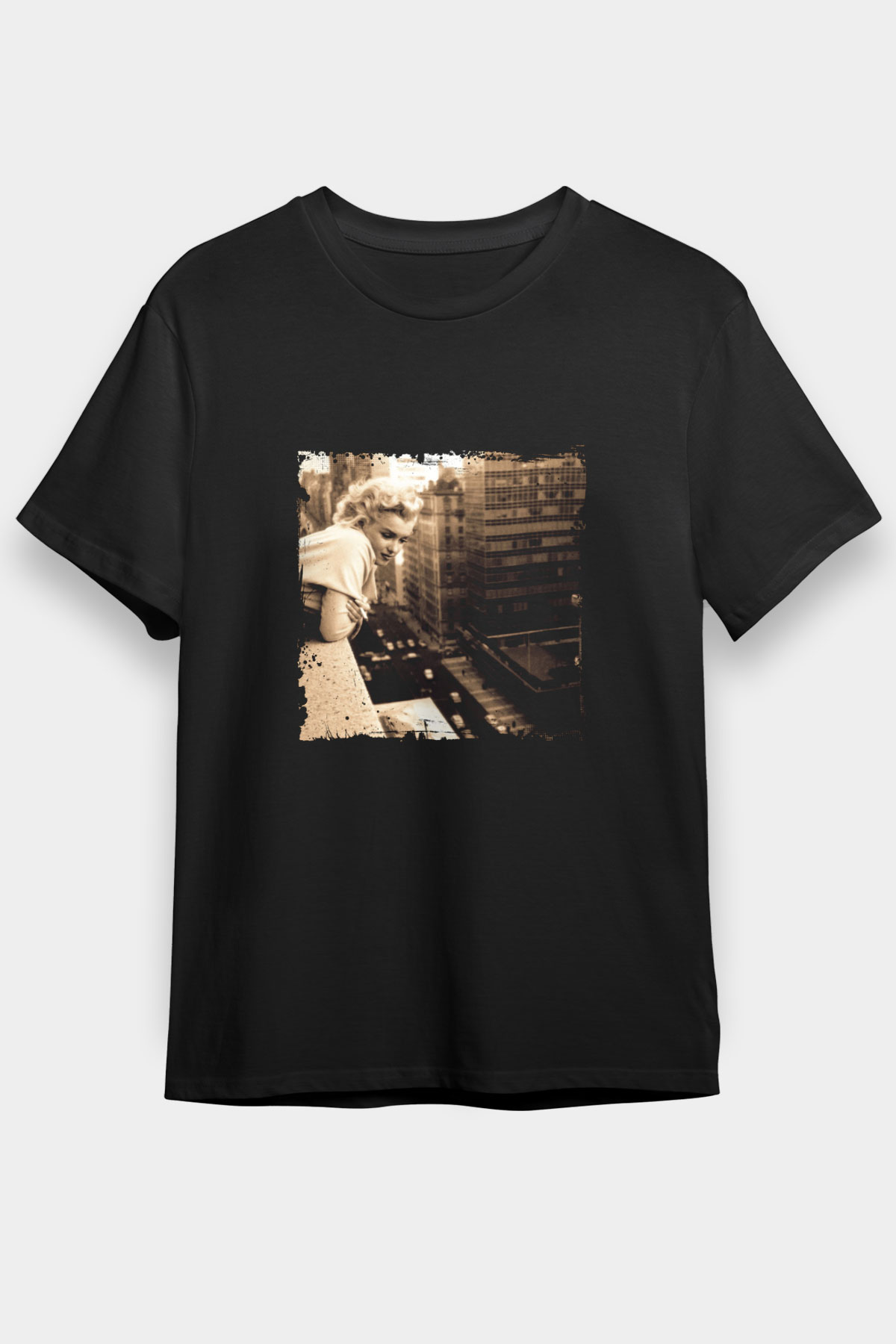 Marilyn Monroe Baskılı Unisex Siyah Tişört