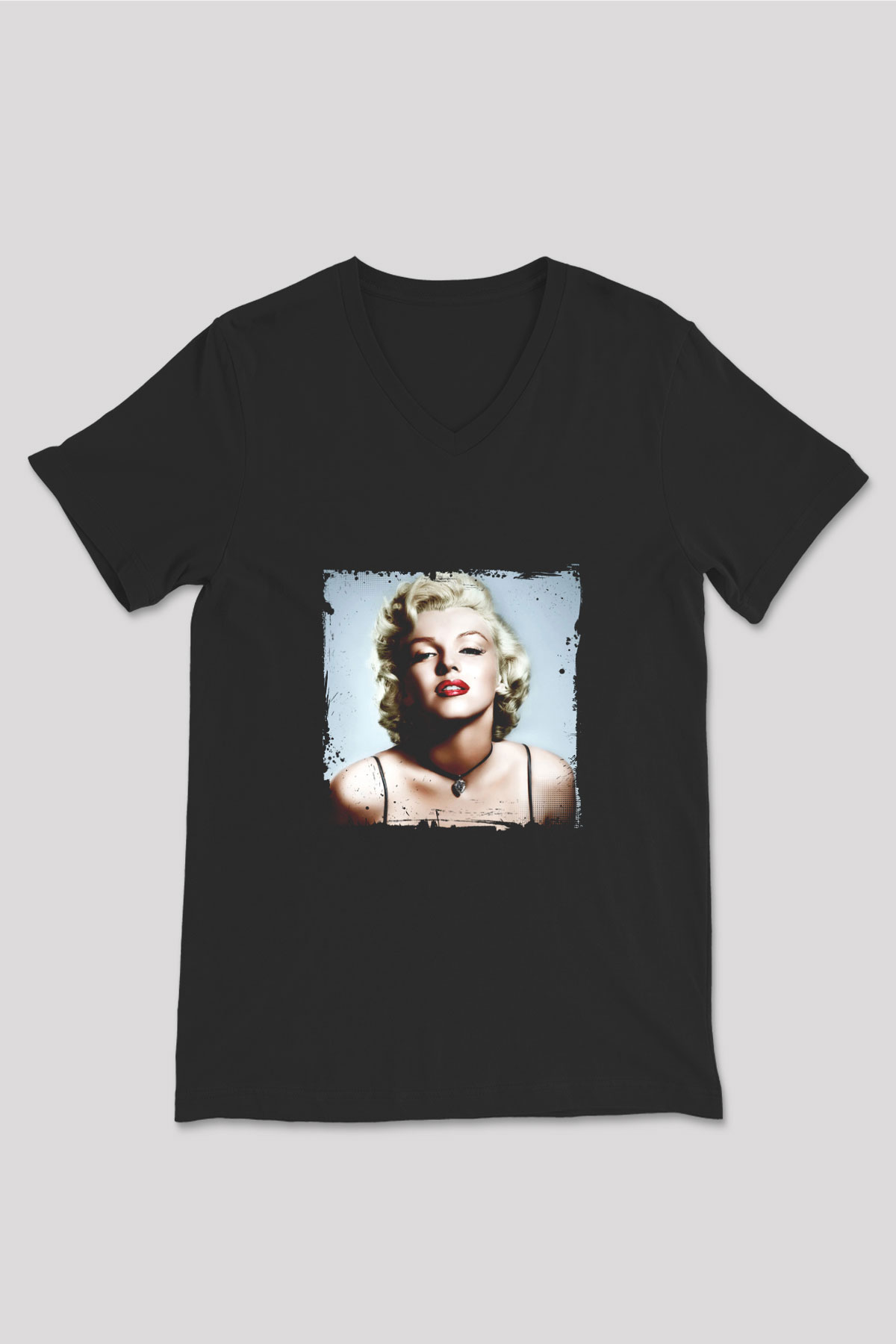 Marilyn Monroe Baskılı Unisex Siyah V Yaka Tişört