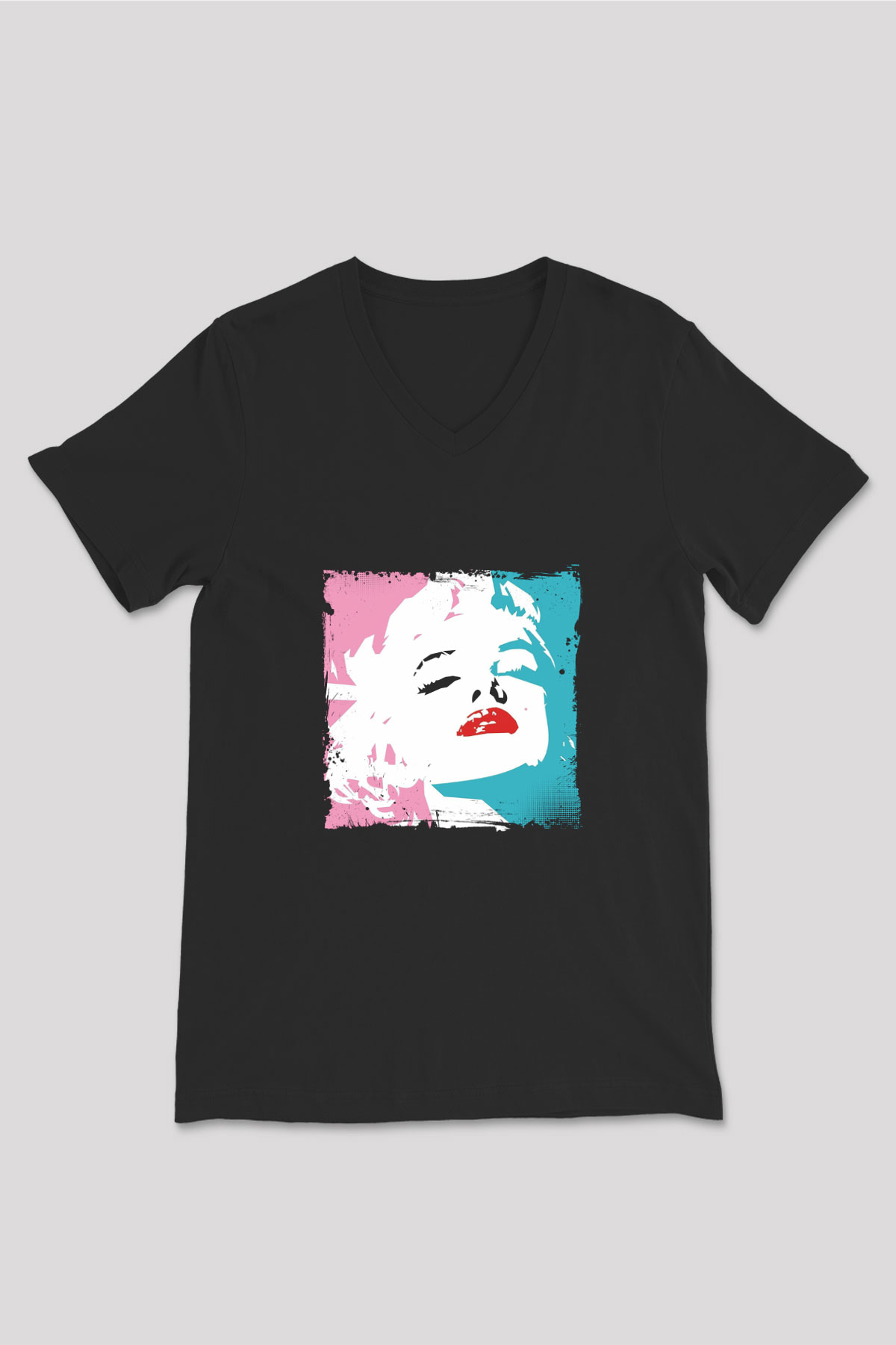 Marilyn Monroe Baskılı Unisex Siyah V Yaka Tişört