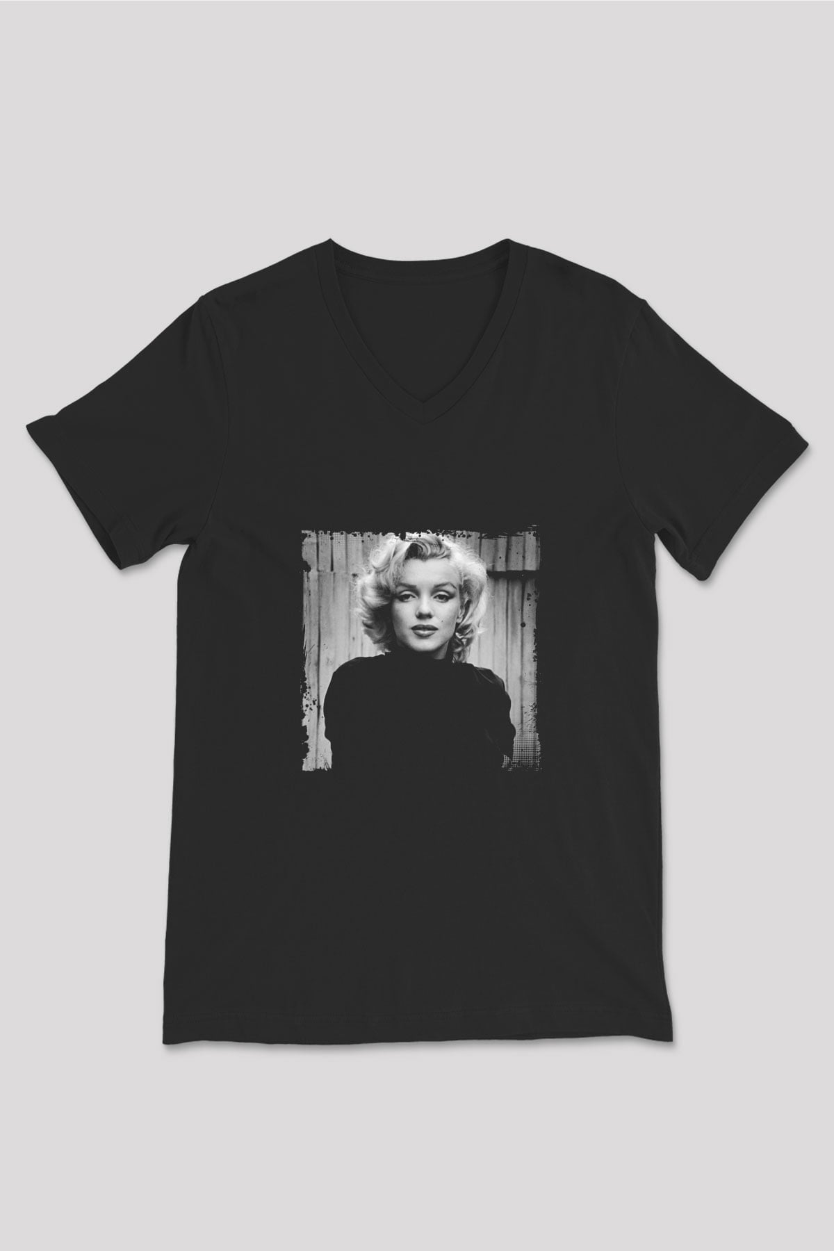 Marilyn Monroe Baskılı Unisex Siyah V Yaka Tişört