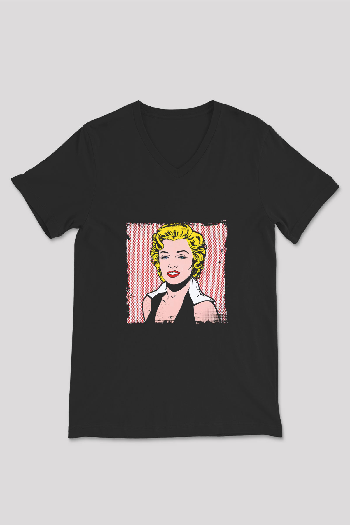 Marilyn Monroe Baskılı Unisex Siyah V Yaka Tişört