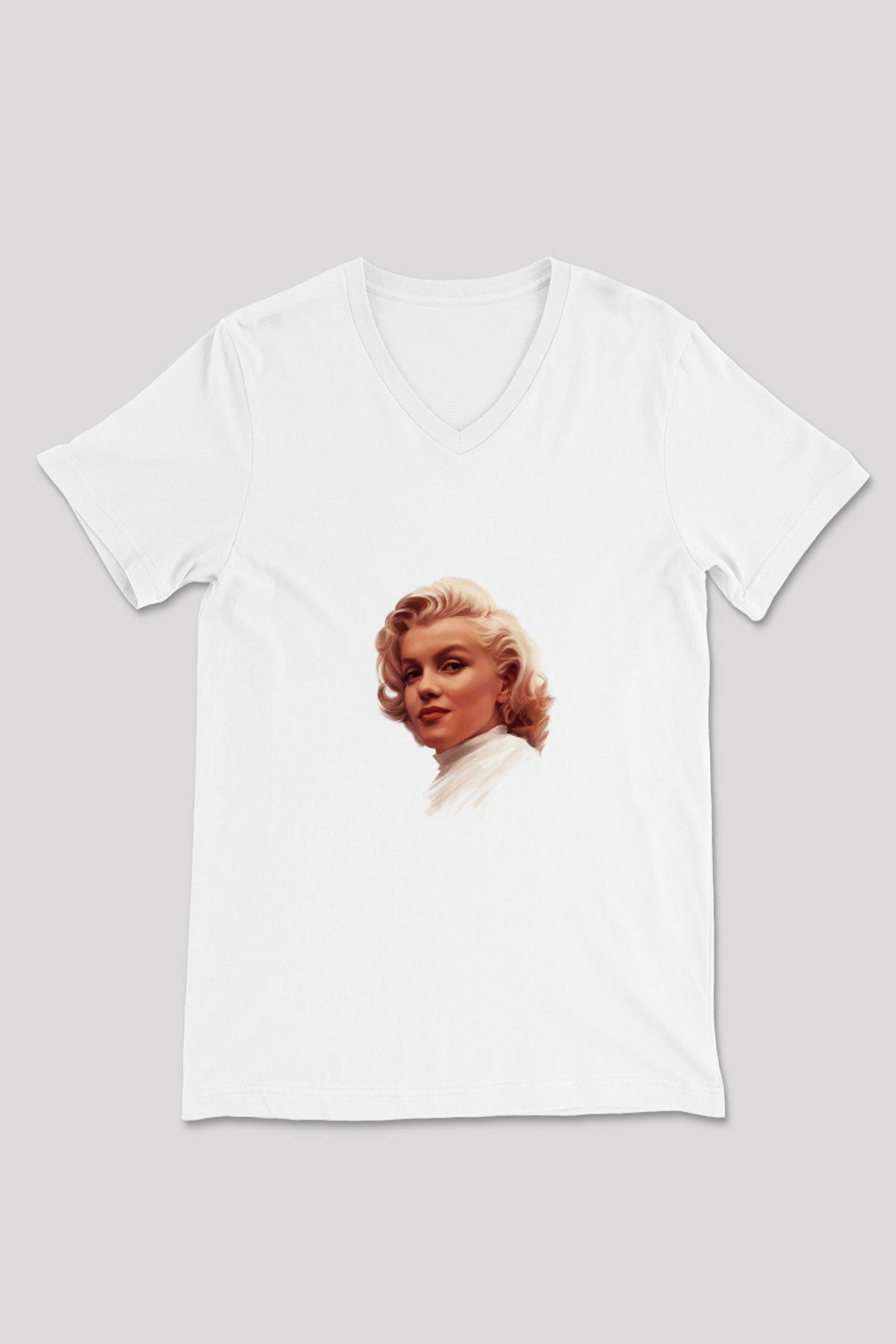 Marilyn Monroe Baskılı V Yaka Unisex Beyaz Tişört