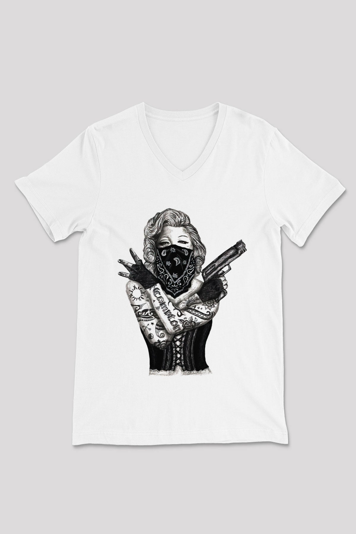 Marilyn Monroe Beyaz Unisex V Yaka Tişört T-Shirt