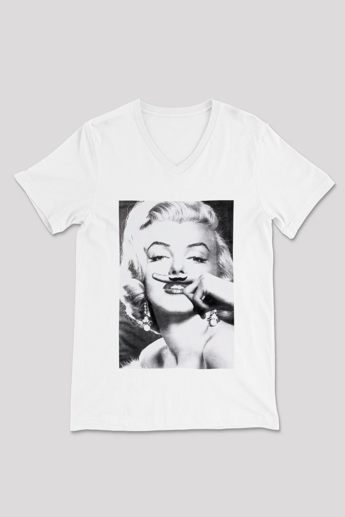 Marilyn Monroe Beyaz Unisex V Yaka Tişört T-Shirt