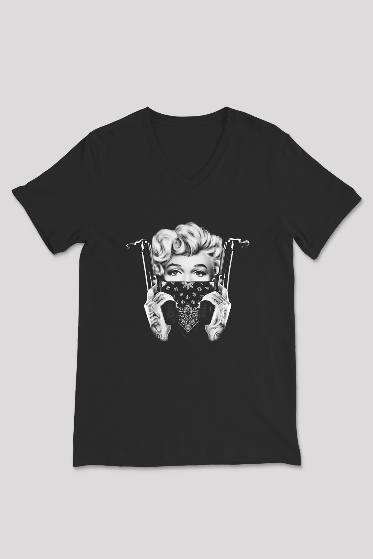 Marilyn Monroe Siyah Unisex V Yaka Tişört T-Shirt