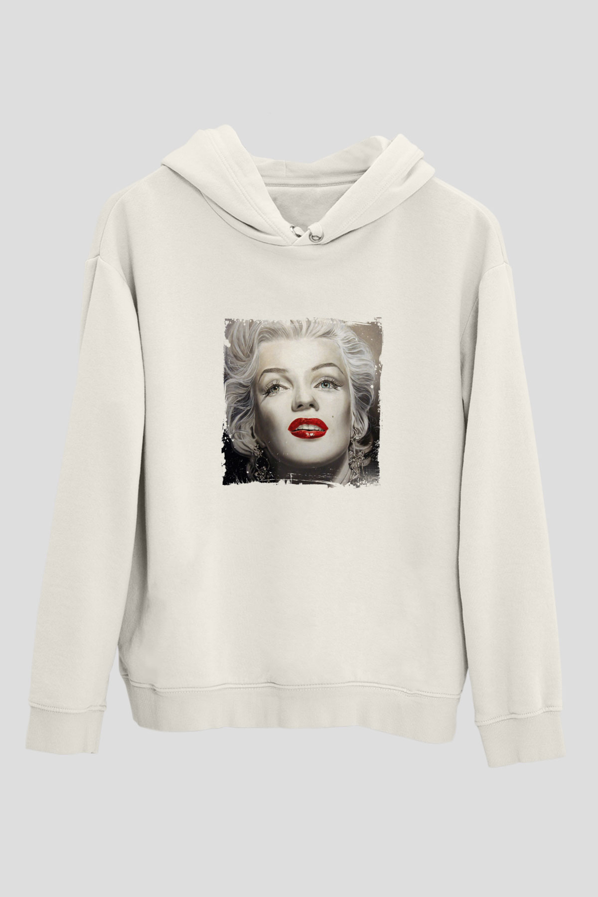 Marilyn Monroe Unisex Baskılı Beyaz Kapüşonlu Sweatshirt