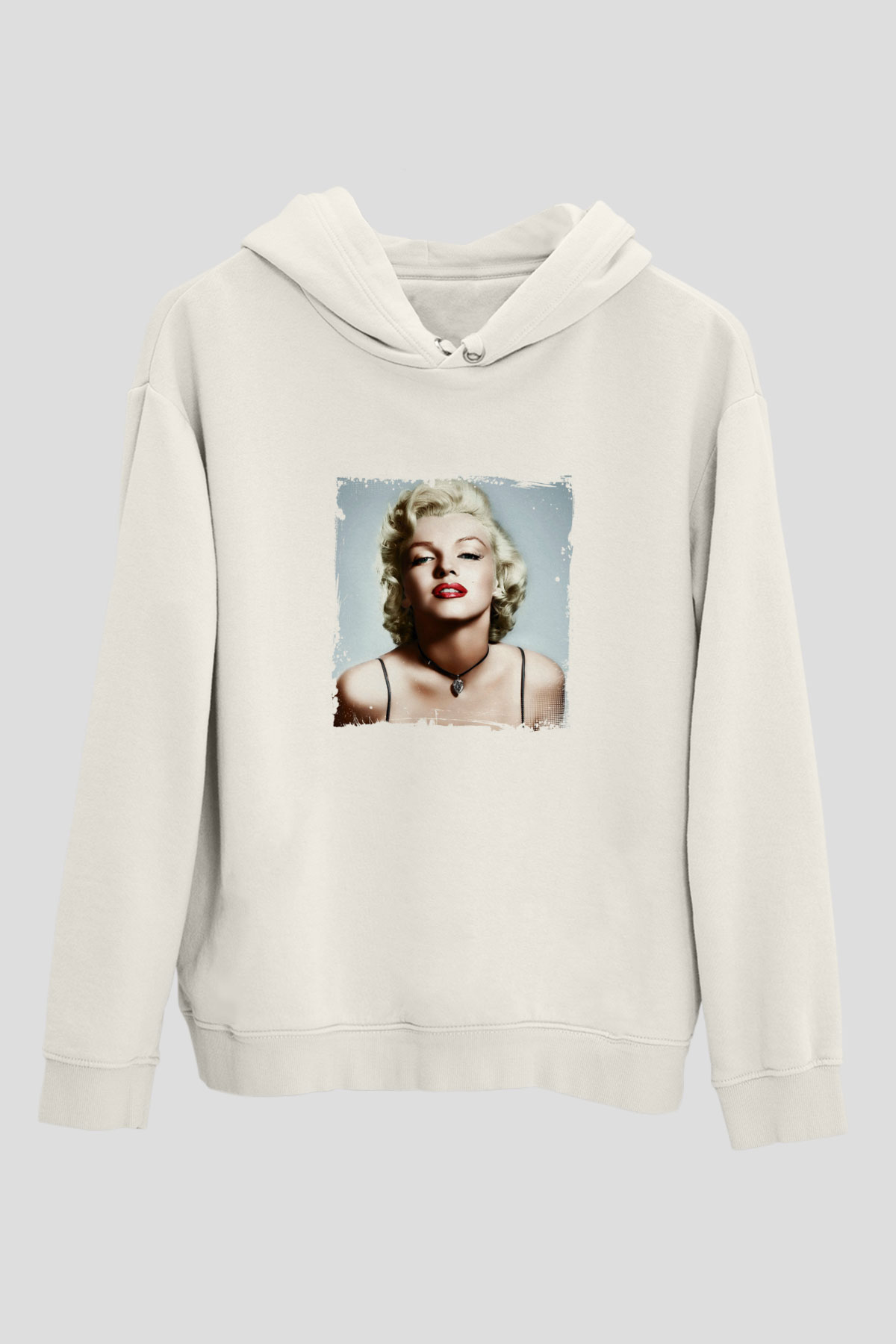 Marilyn Monroe Unisex Baskılı Beyaz Kapüşonlu Sweatshirt