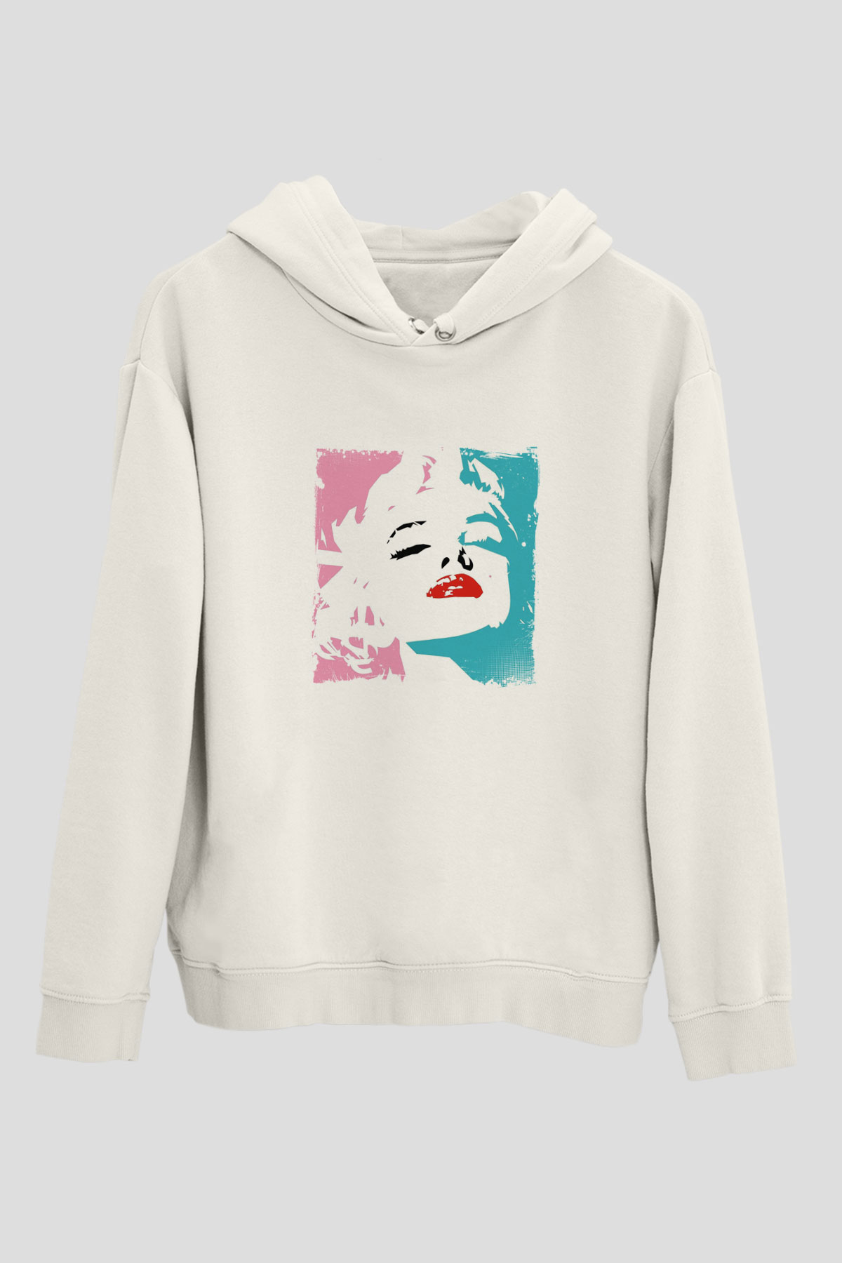 Marilyn Monroe Unisex Baskılı Beyaz Kapüşonlu Sweatshirt