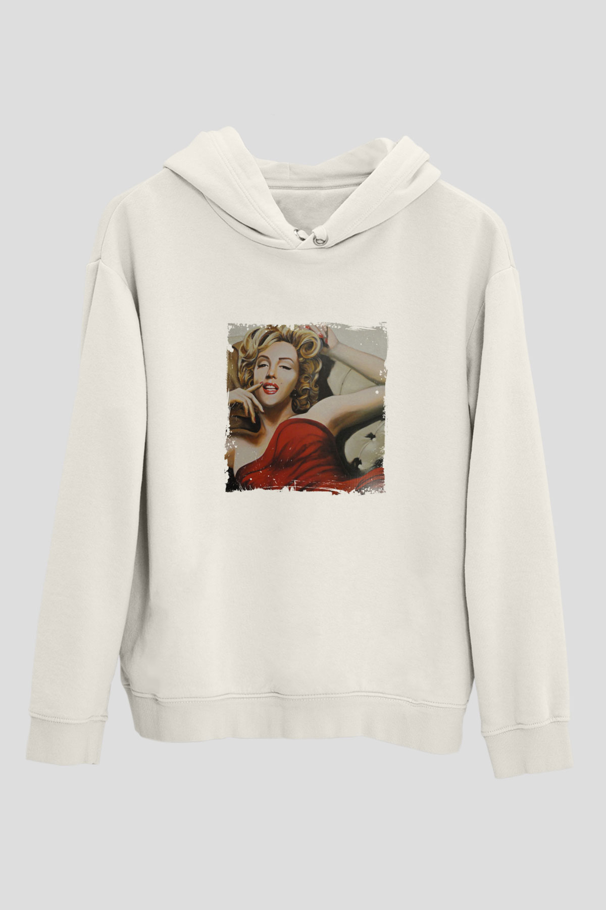 Marilyn Monroe Unisex Baskılı Beyaz Kapüşonlu Sweatshirt