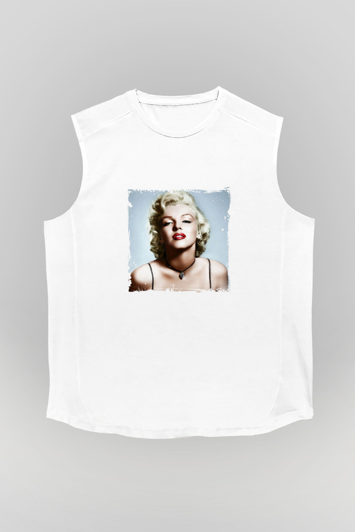 Marilyn Monroe Unisex Baskılı Beyaz Kolsuz Tişört