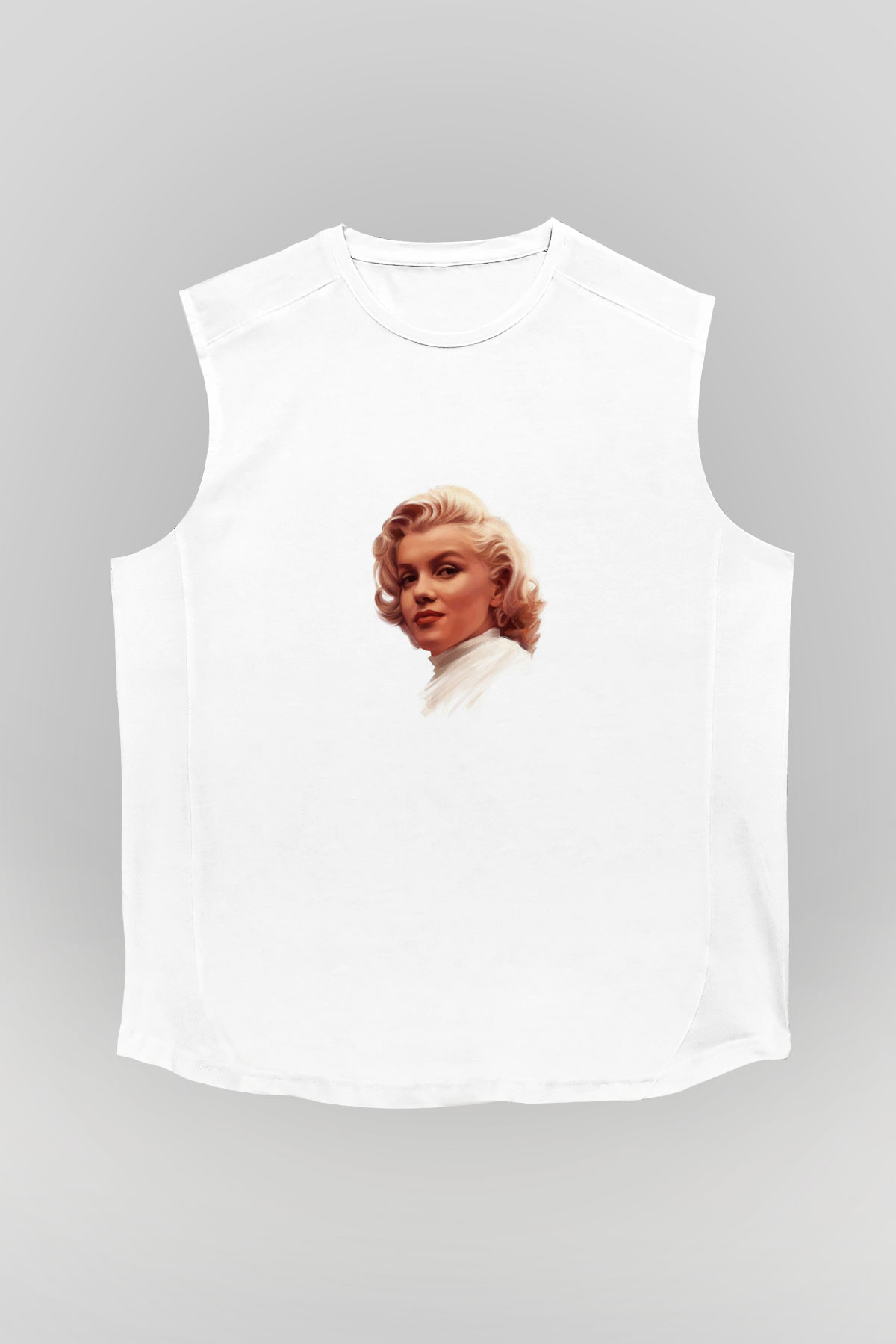 Marilyn Monroe Unisex Baskılı Beyaz Kolsuz Tişört