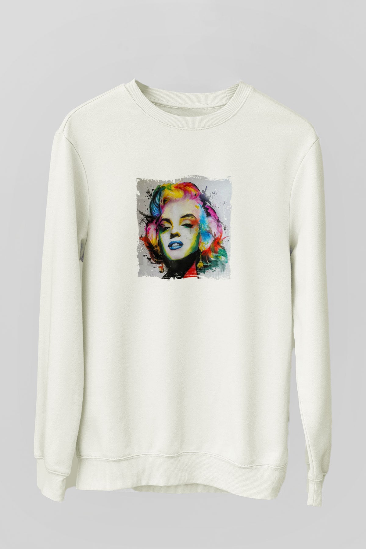 Marilyn Monroe Unisex Baskılı Beyaz Sweatshirt