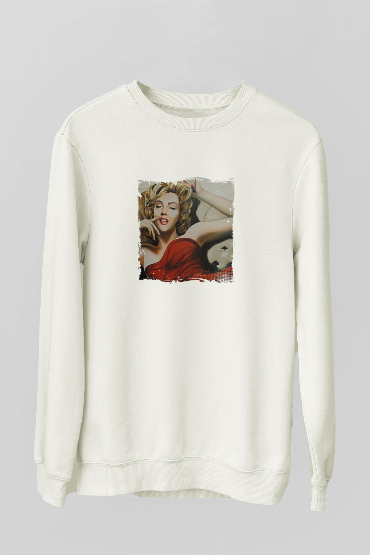 Marilyn Monroe Unisex Baskılı Beyaz Sweatshirt