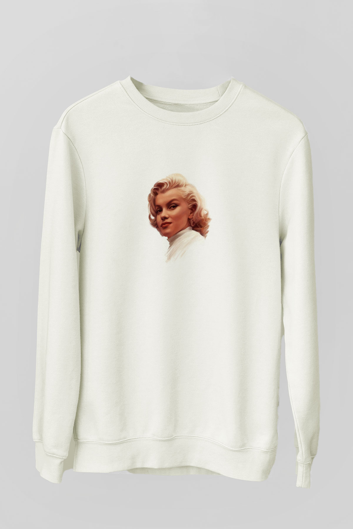 Marilyn Monroe Unisex Baskılı Beyaz Sweatshirt
