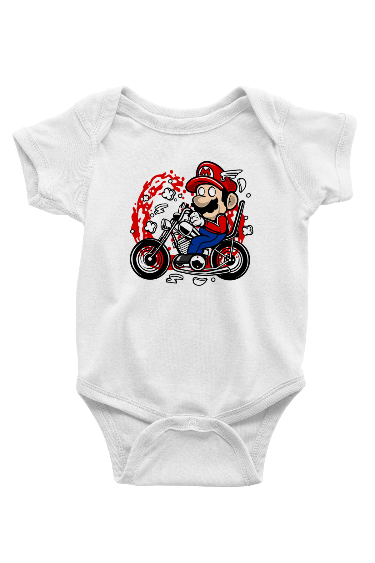 Mario Chopper Rider Beyaz Unisex Bebek Body - Zıbın