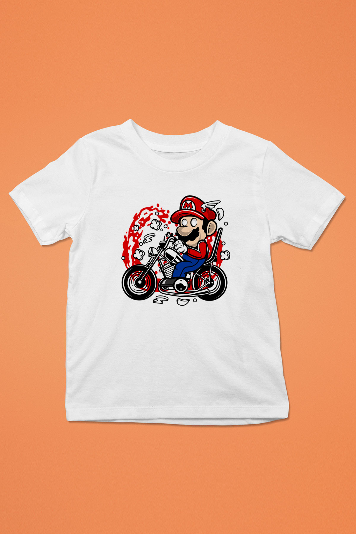 Mario Chopper Rider Beyaz Unisex Çocuk Tişört