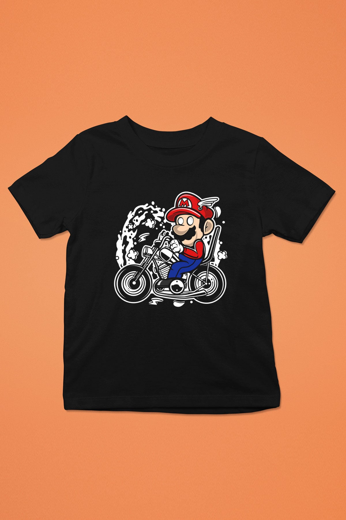 Mario Chopper Rider Siyah Çocuk Unisex Tişört