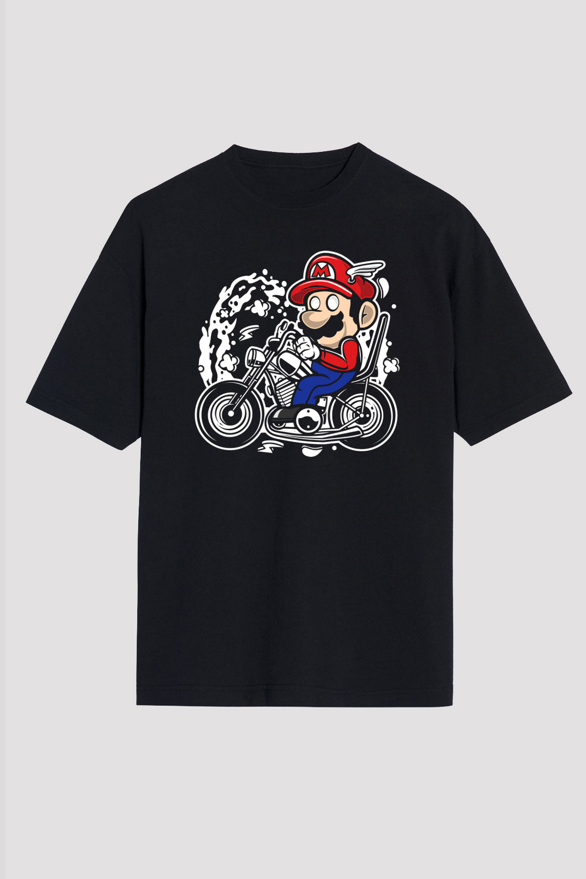 Mario Chopper Rider Siyah Unisex Oversize Tişört