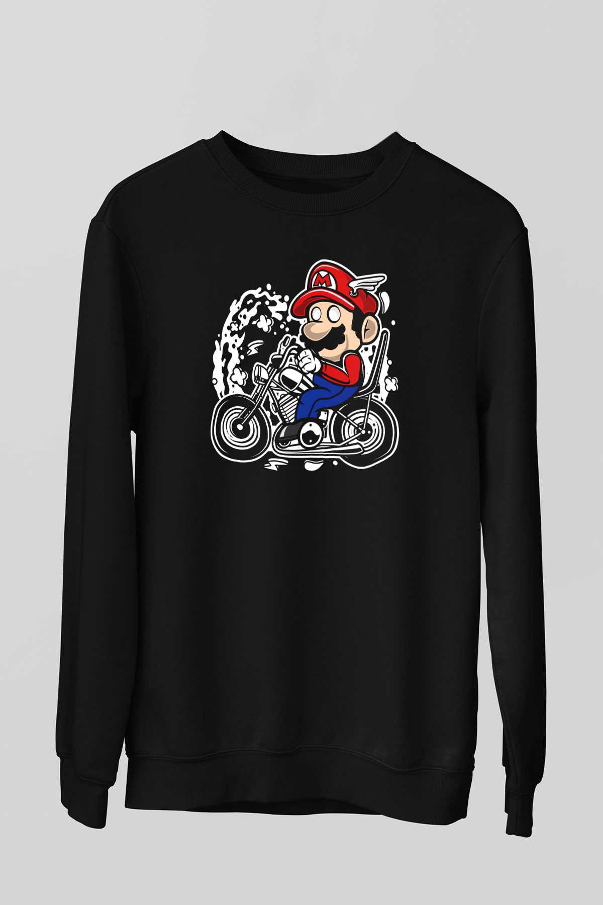 Mario Chopper Rider Siyah Unisex Sweatshirt