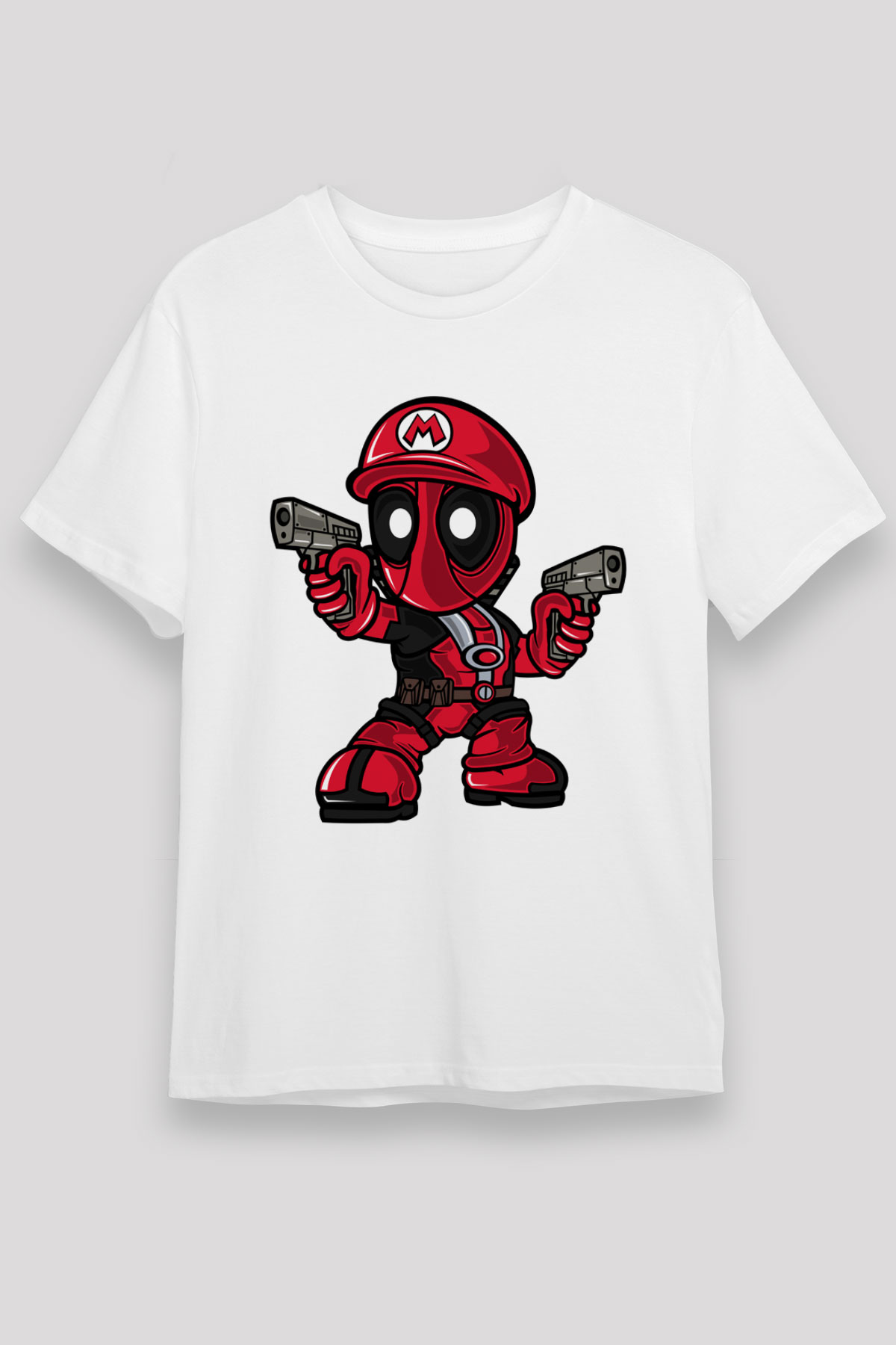Mario Deadpool Baskılı Beyaz Unisex Tişört