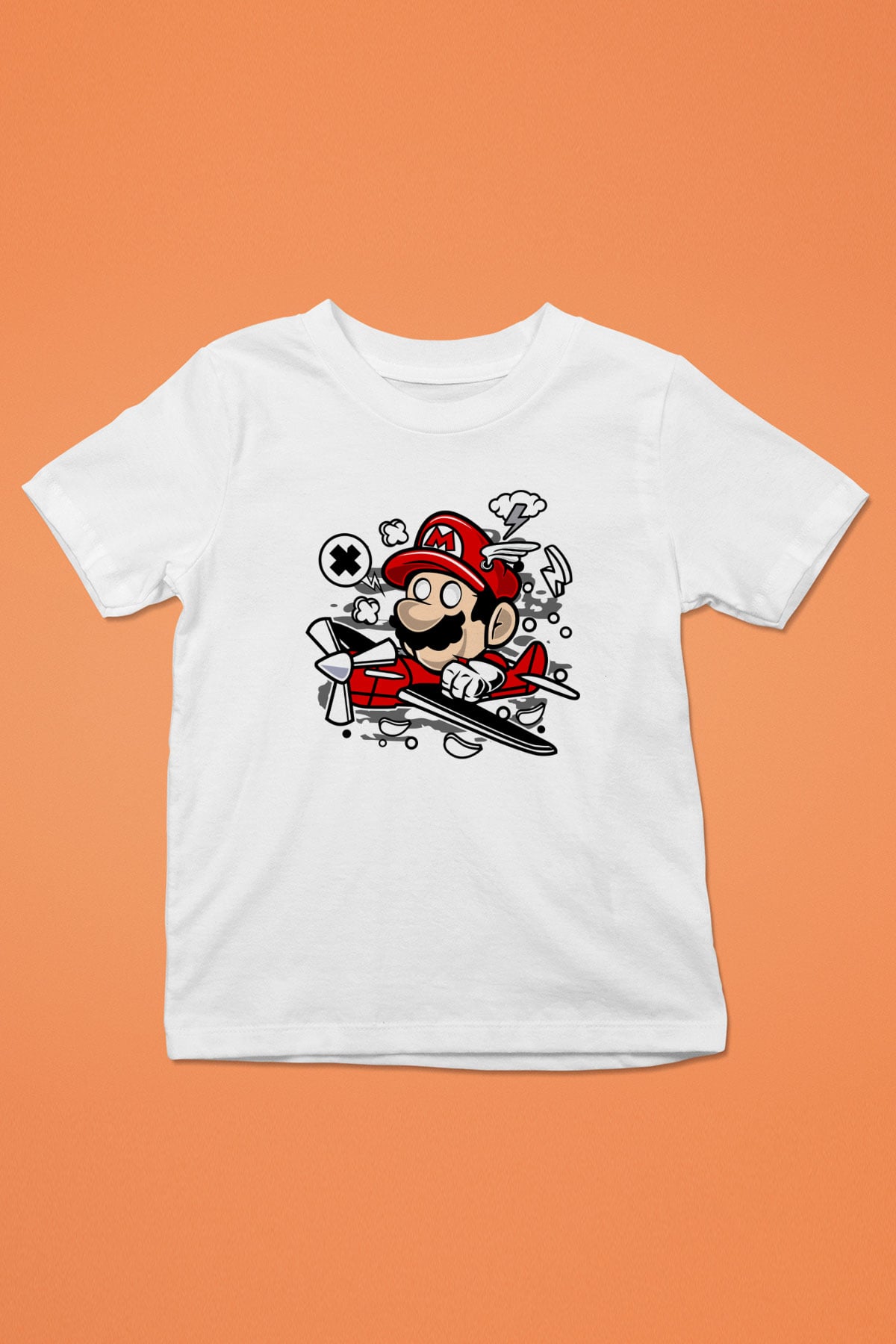Mario Pilot Baskılı Beyaz Unisex Çocuk Tişört