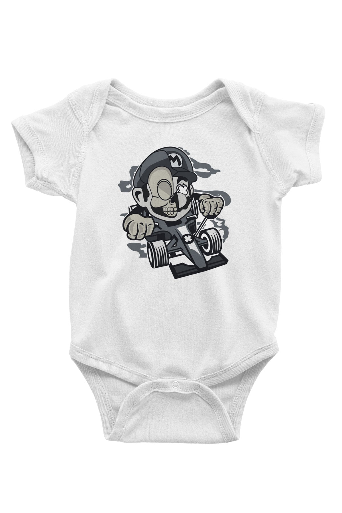 Mario Skull Karting Racer Baskılı Beyaz Unisex Bebek Body - Zıbın