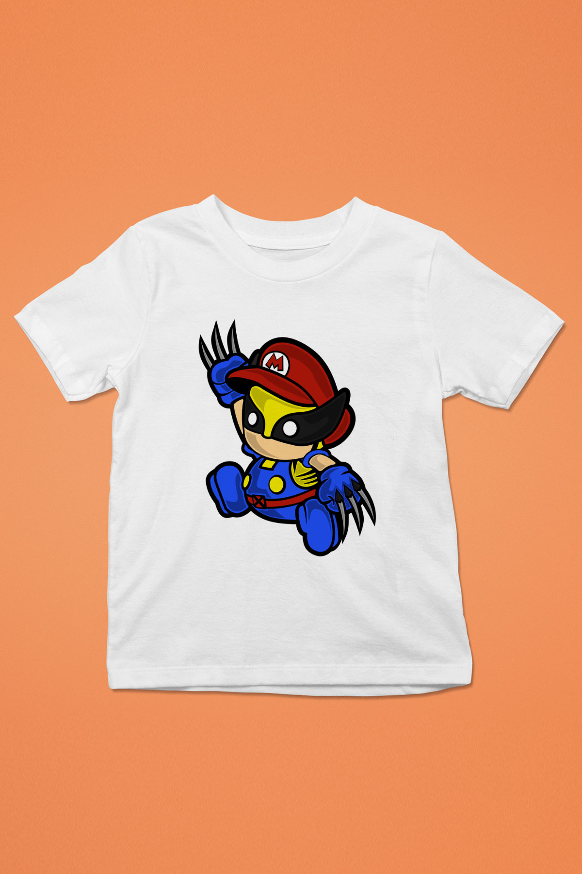 Mario Wolverine Baskılı Beyaz Unisex Çocuk Tişört
