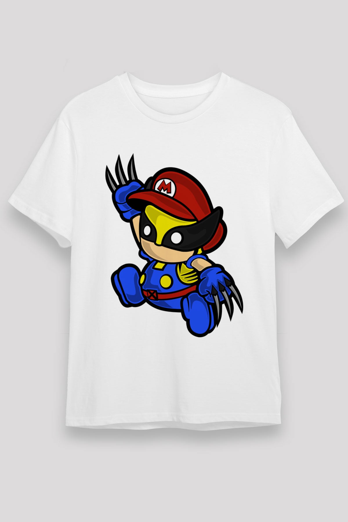 Mario Wolverine Baskılı Beyaz Unisex Tişört