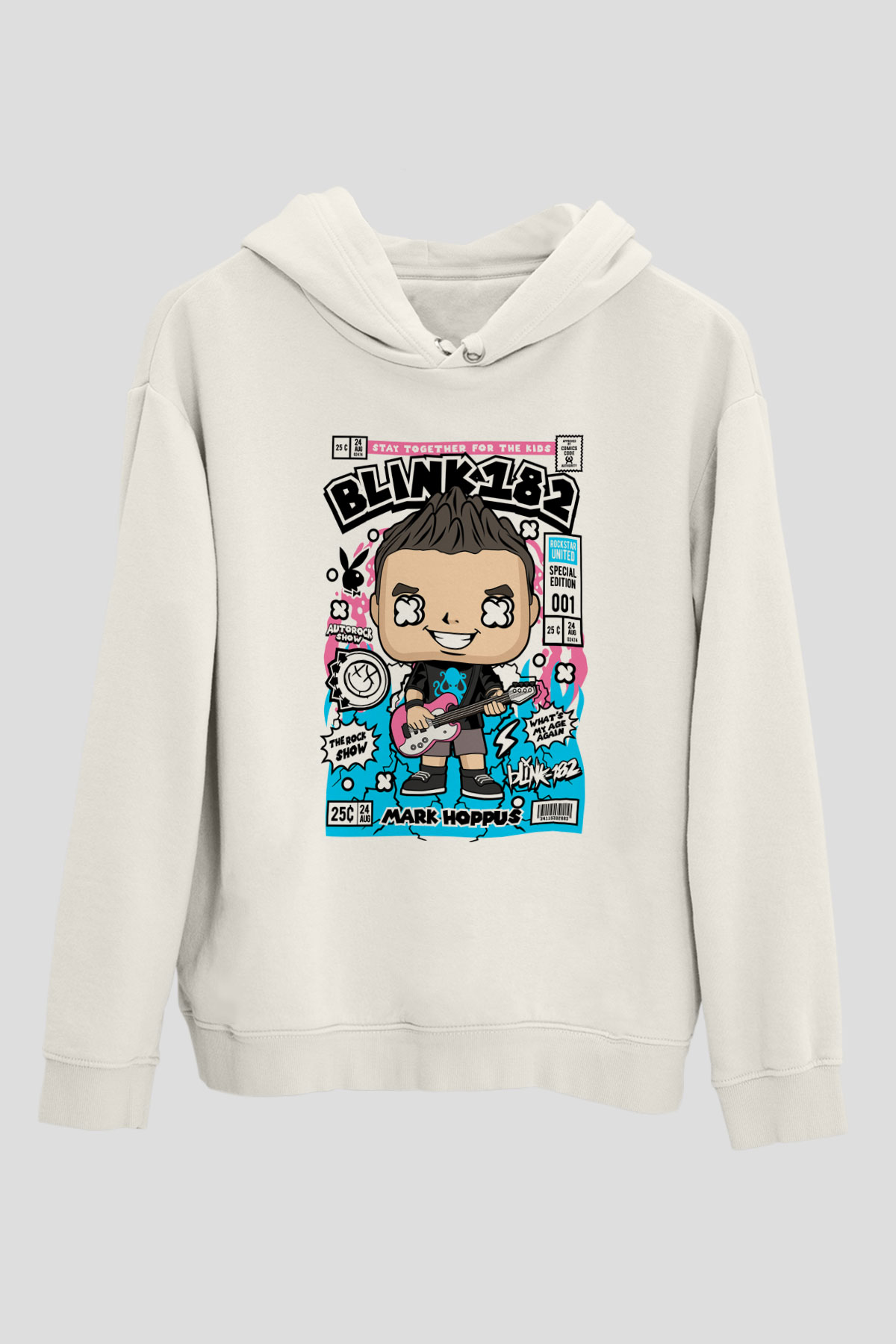 Mark Hoppus Blink 182 Baskılı Unisex Beyaz Hoodie