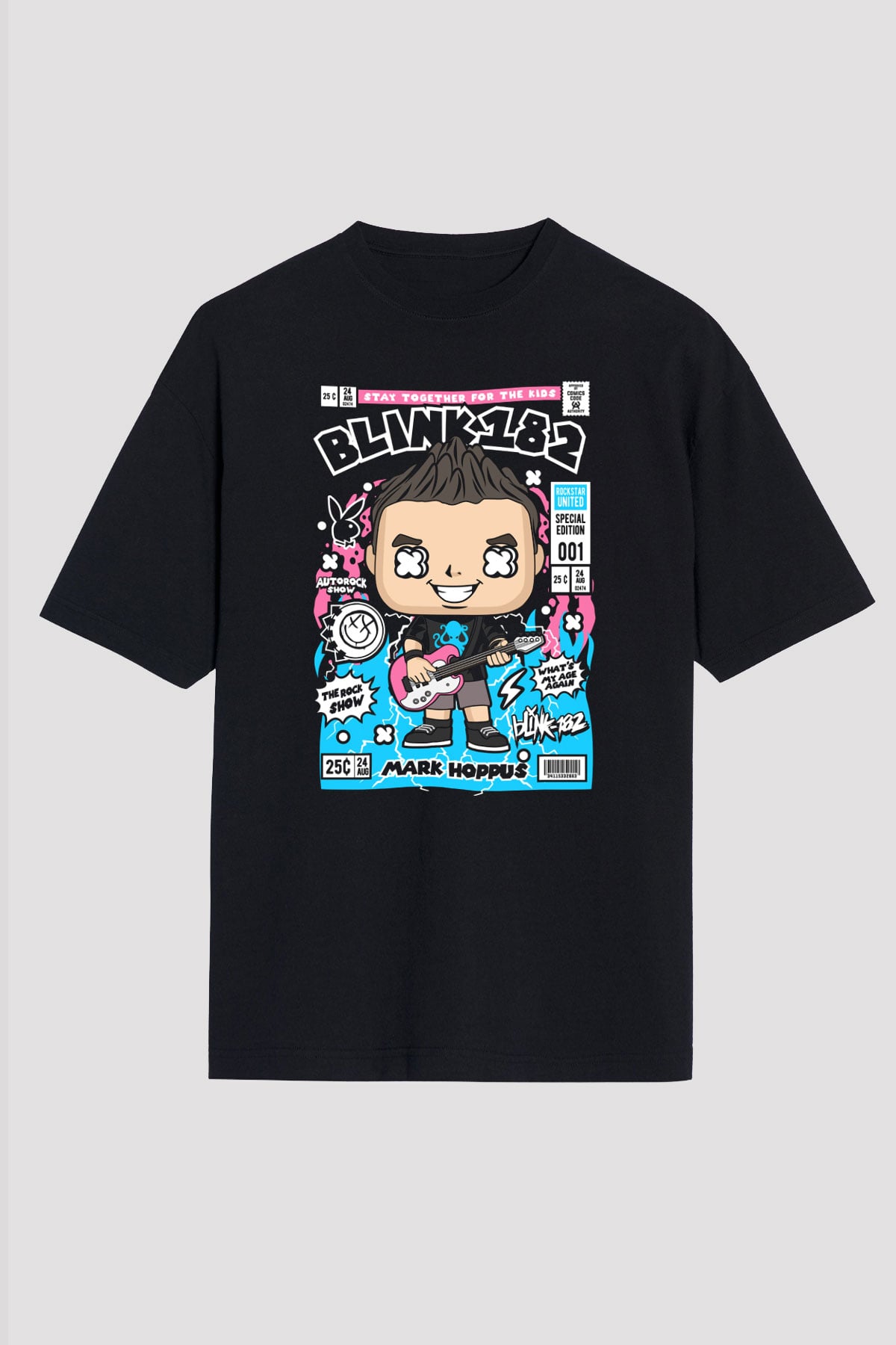 Mark Hoppus Blink 182 Baskılı Unisex Siyah Oversize Tişört