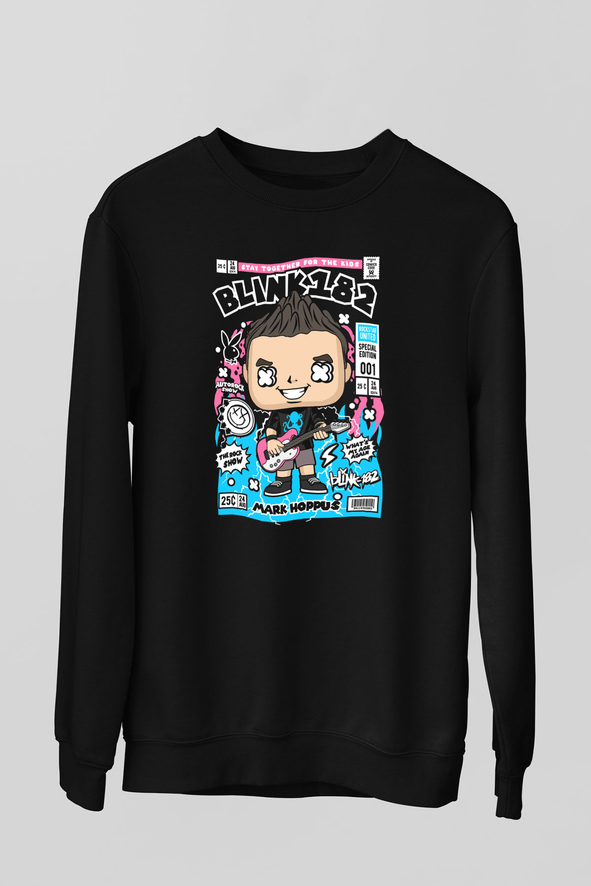 Mark Hoppus Blink 182 Baskılı Unisex Siyah Sweatshirt