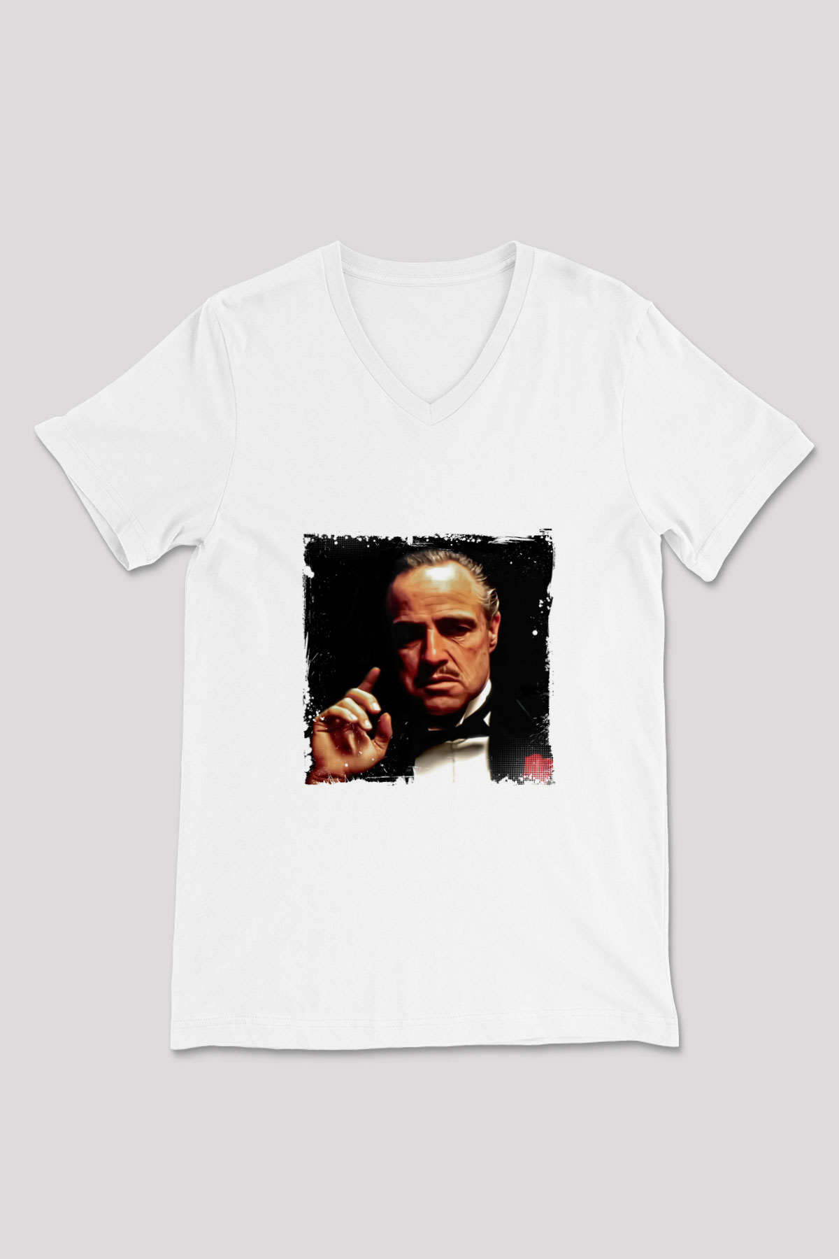 Marlon Brando Baskılı V Yaka Unisex Beyaz Tişört