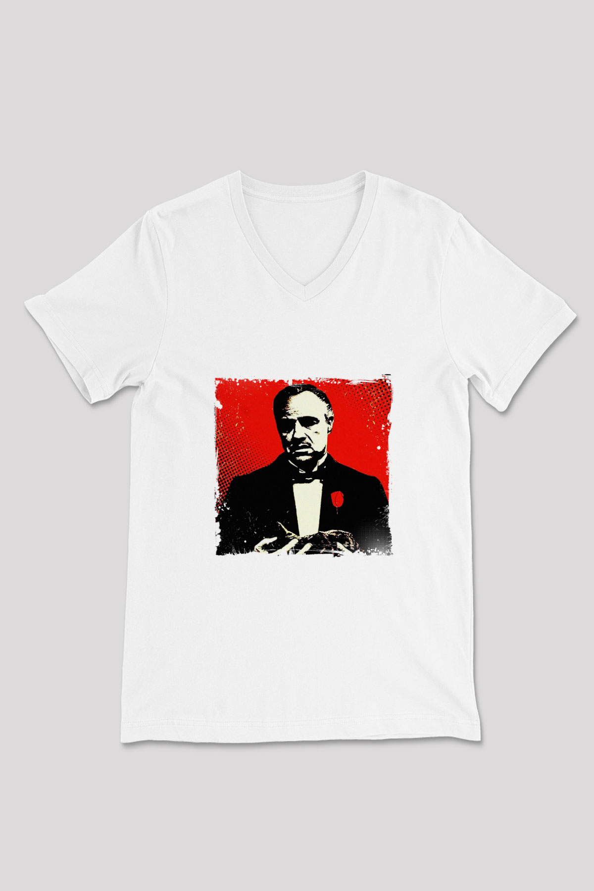 Marlon Brando Baskılı V Yaka Unisex Beyaz Tişört