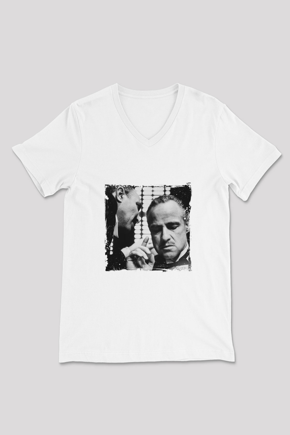 Marlon Brando Baskılı V Yaka Unisex Beyaz Tişört