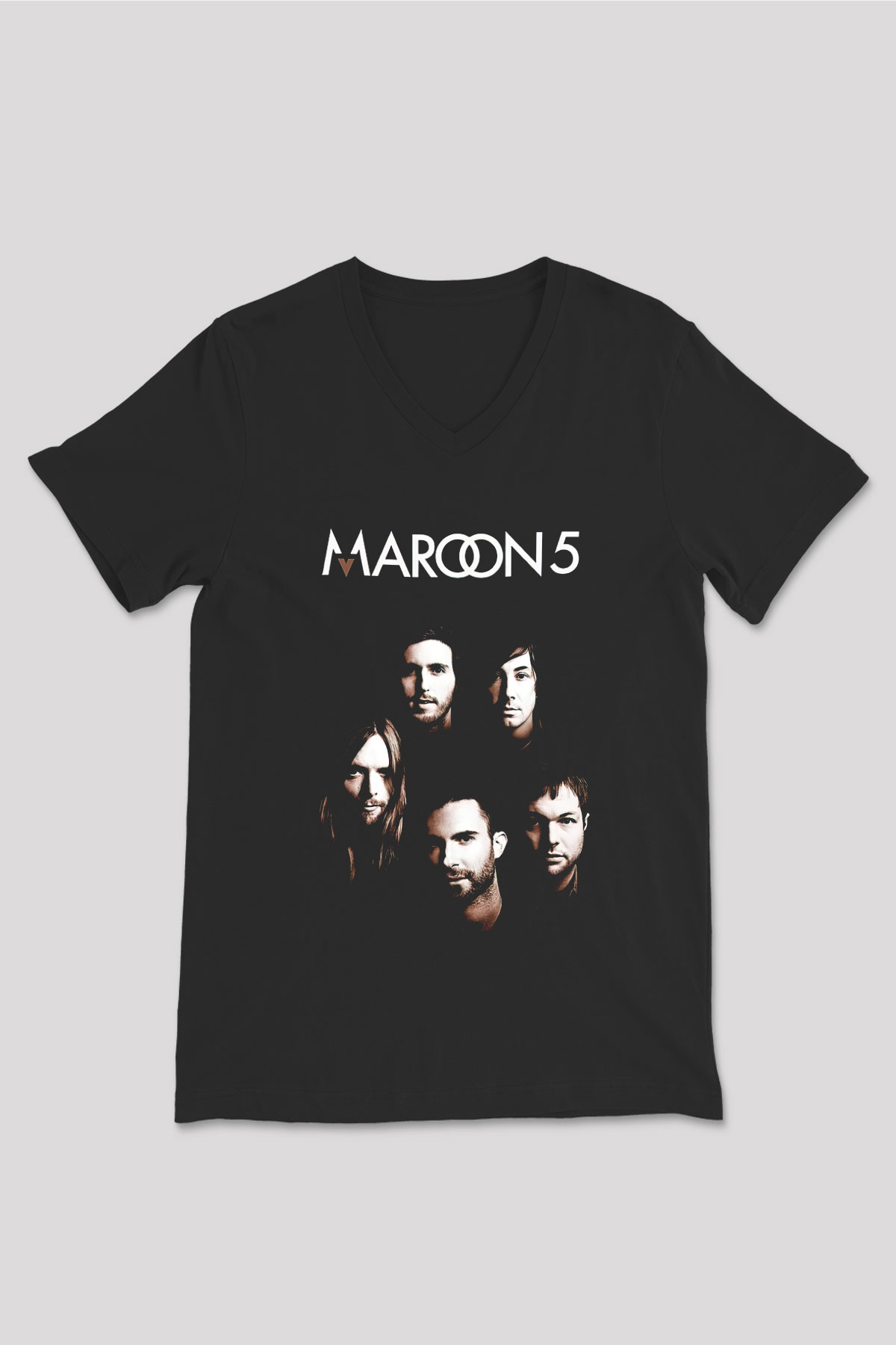Maroon 5 Siyah Unisex V Yaka Tişört T-Shirt