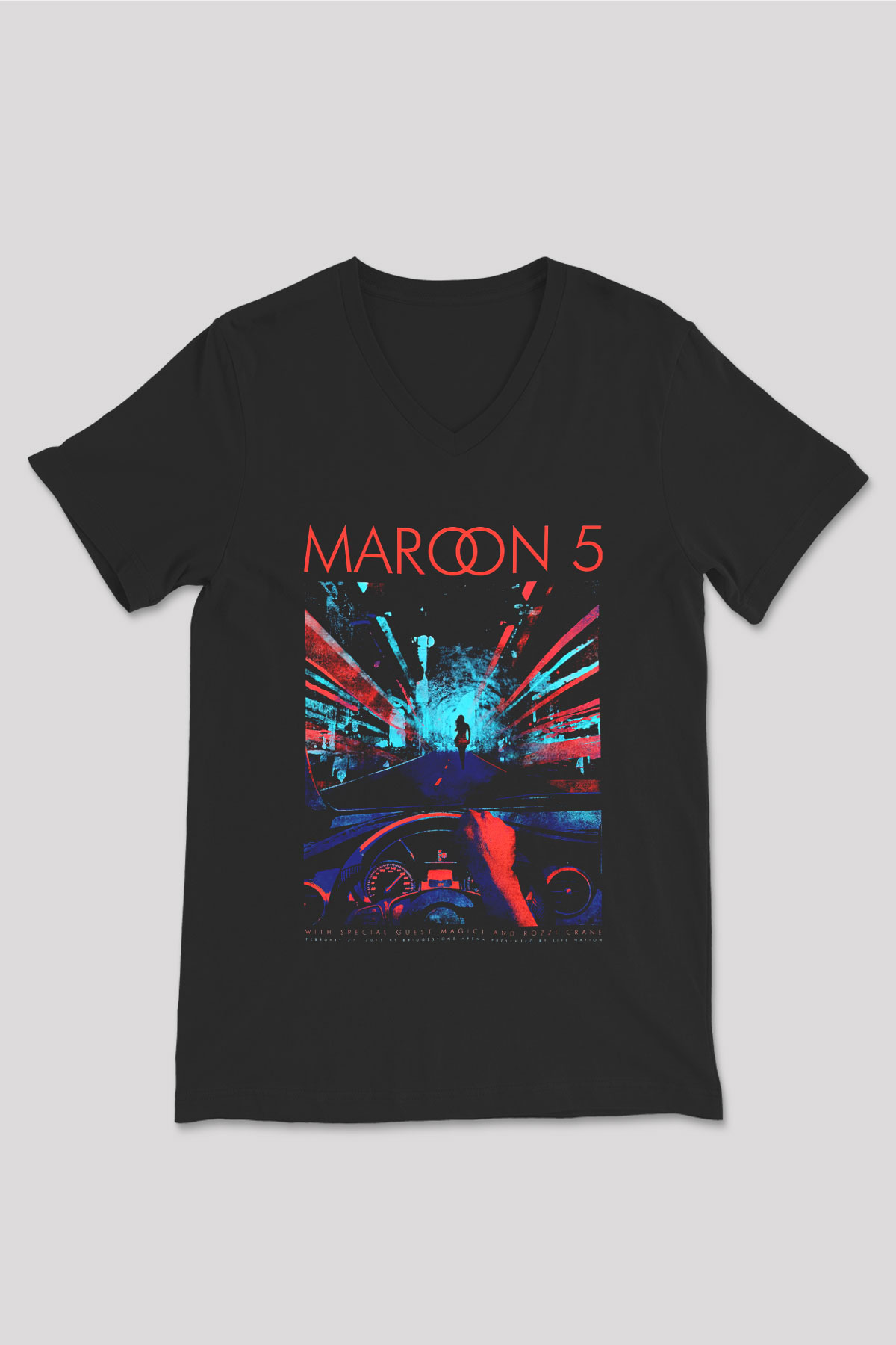 Maroon 5 Siyah Unisex V Yaka Tişört T-Shirt