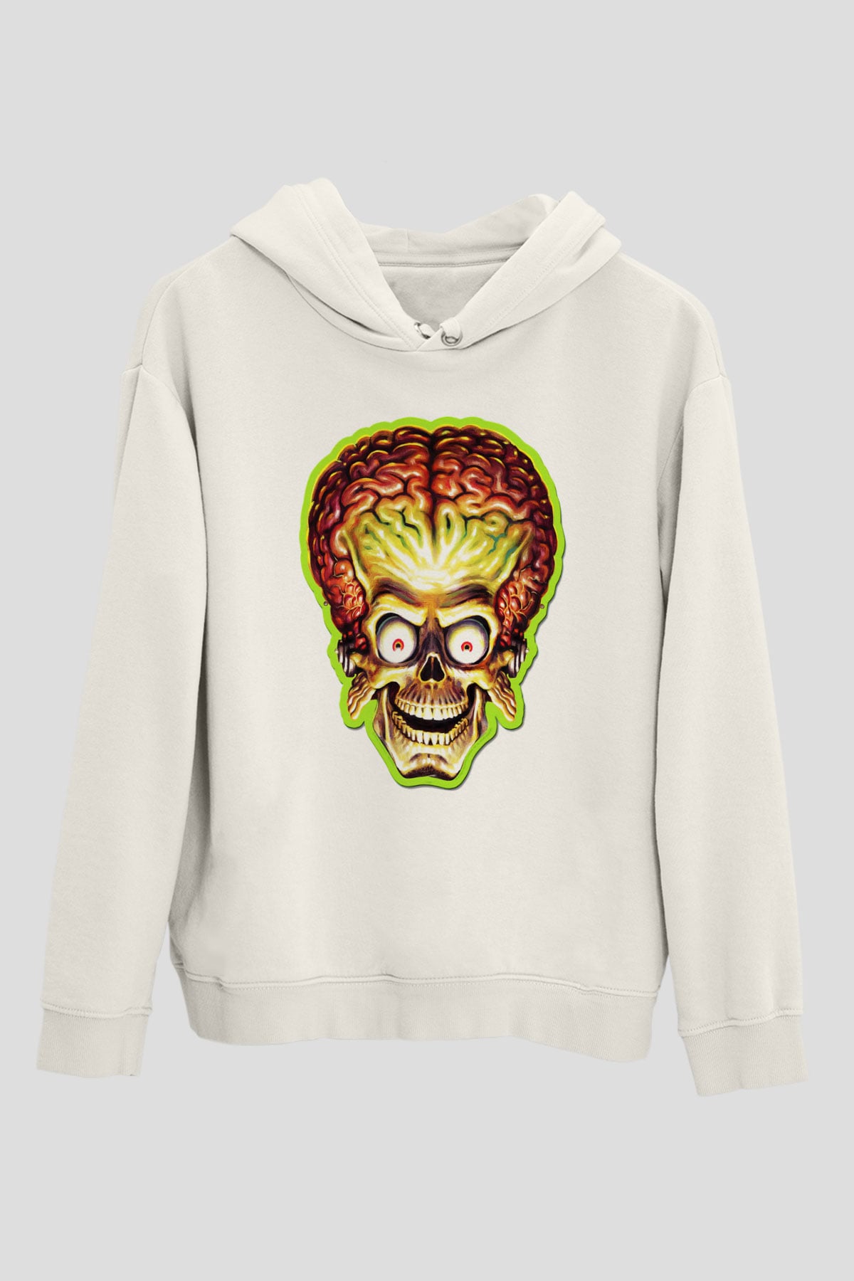 Mars Attacks Beyaz Unisex Kapşonlu Sweatshirt