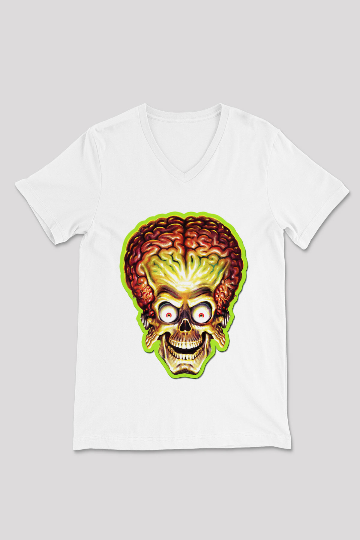 Mars Attacks Beyaz Unisex V Yaka Tişört