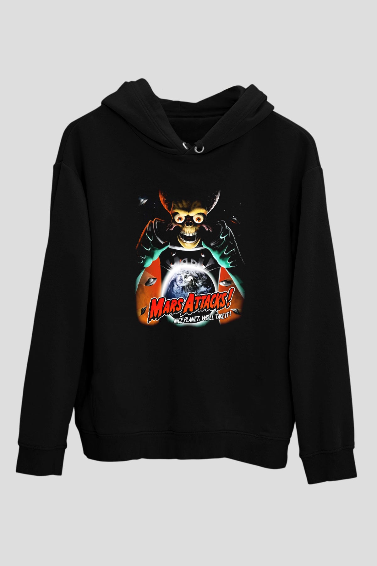 Mars Attacks Siyah Unisex Kapüşonlu Sweatshirt