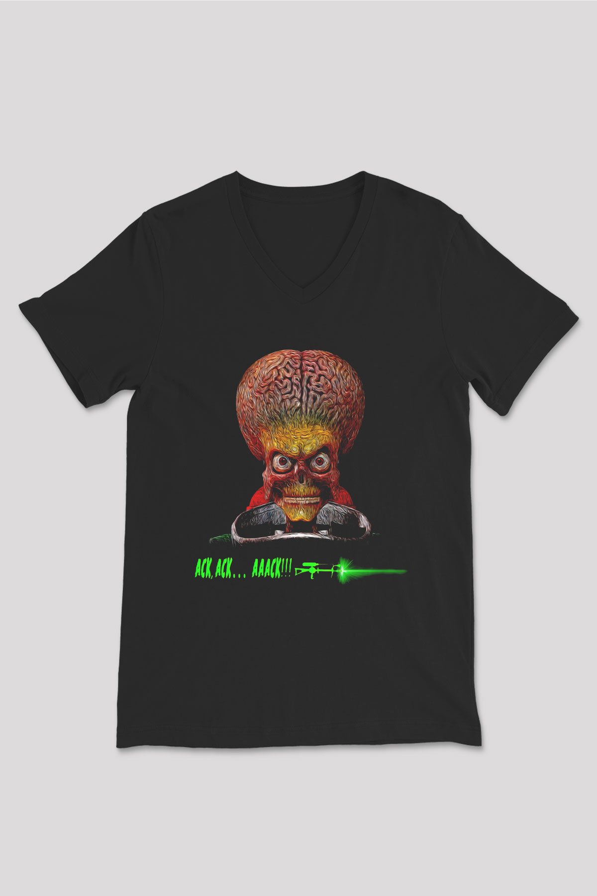 Mars Attacks Siyah Unisex  V Yaka Tişört