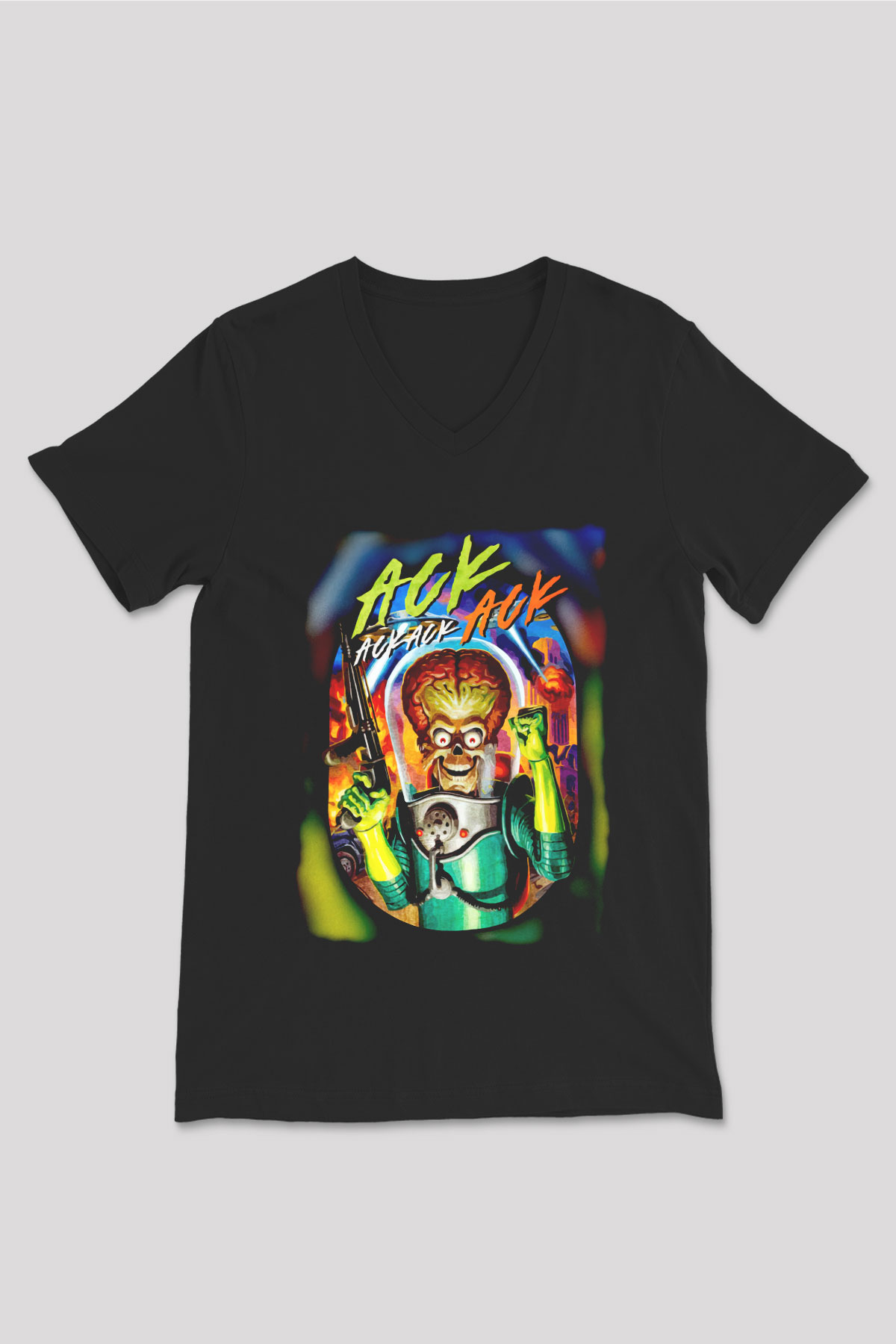 Mars Attacks Siyah Unisex  V Yaka Tişört