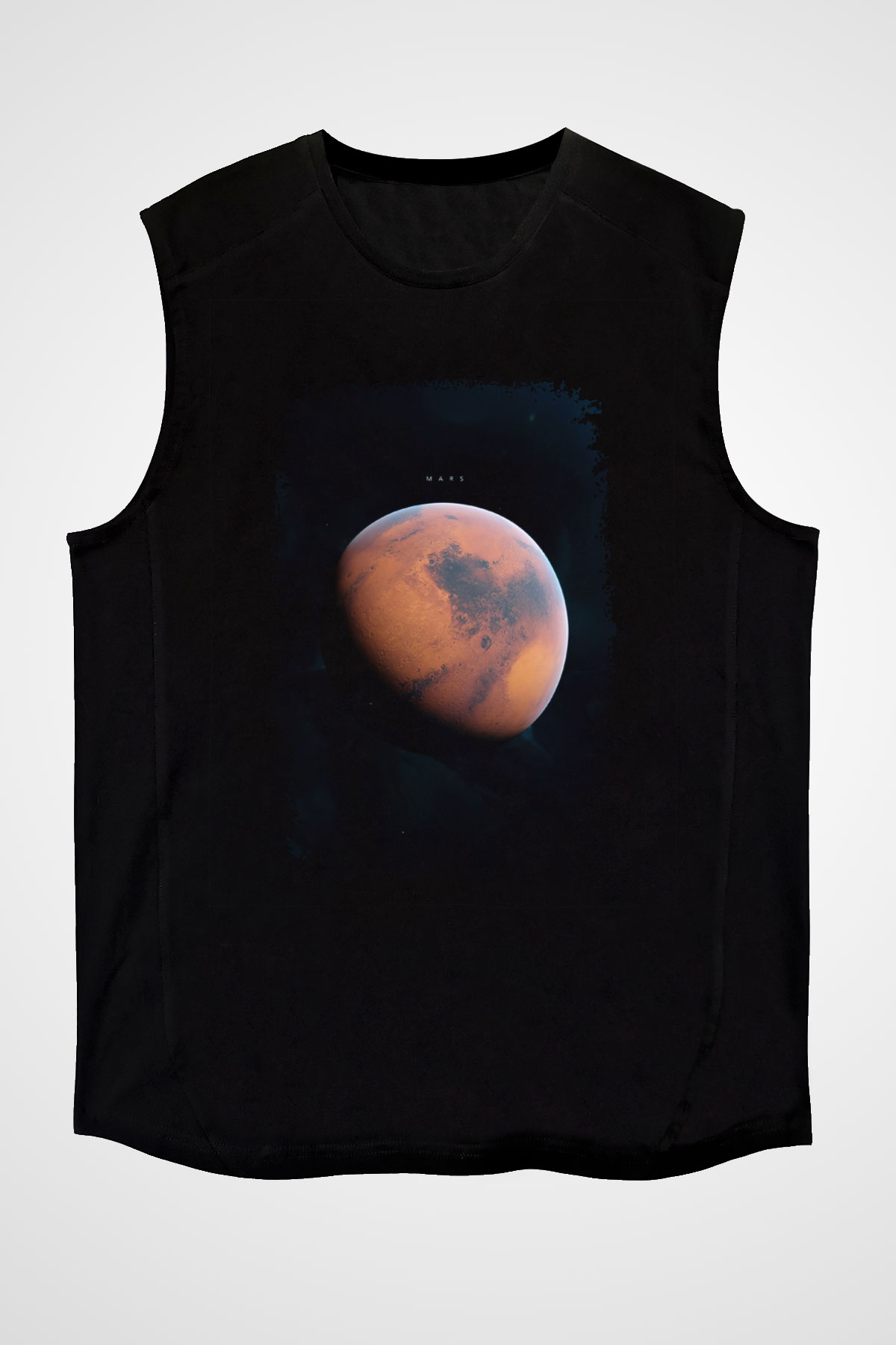 Mars Fotoğraf Baskılı Unisex Kolsuz Siyah Tişört - Tshirt