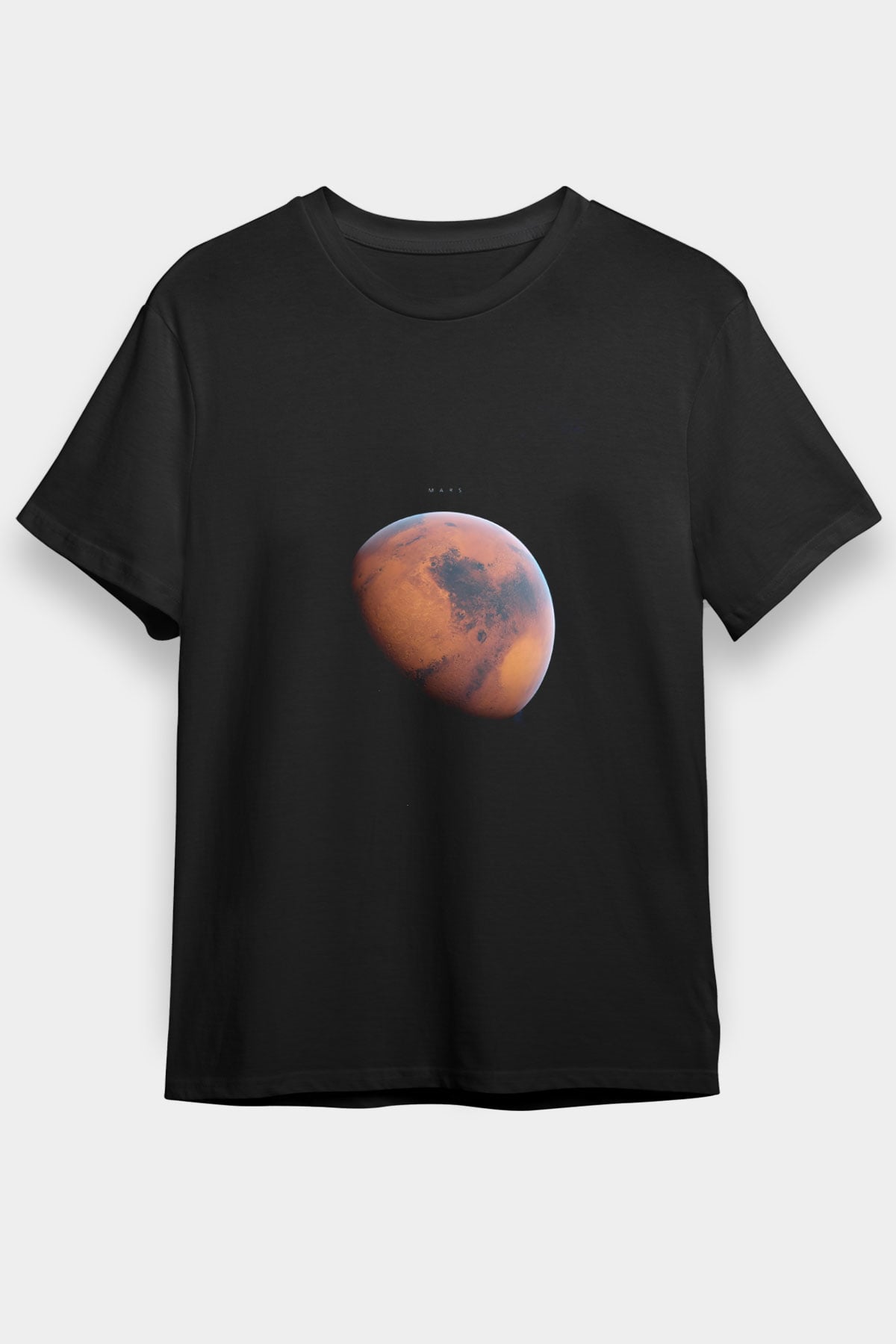 Mars Fotoğraf Baskılı Unisex Siyah Tişört - Tshirt