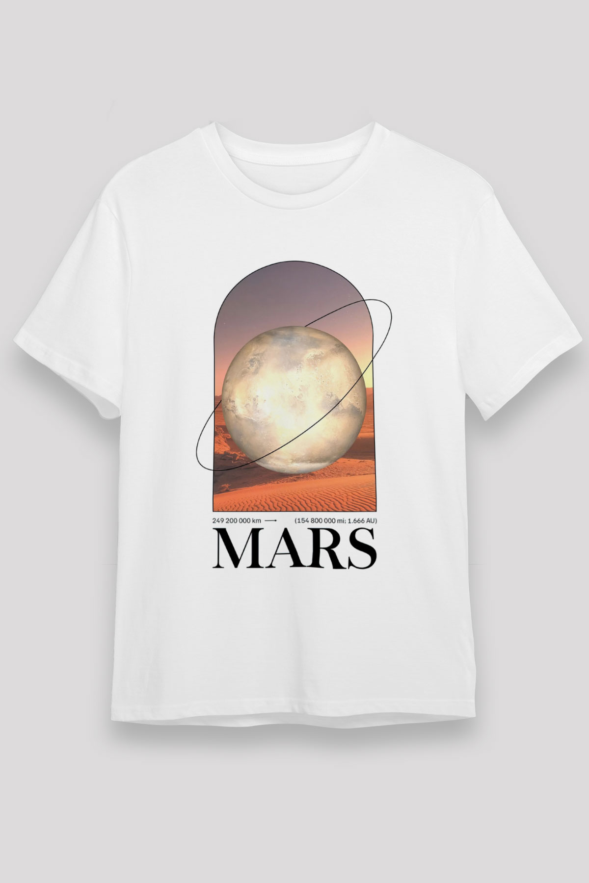Mars Gezegeni Baskılı Unisex Beyaz Tişört - Tshirt