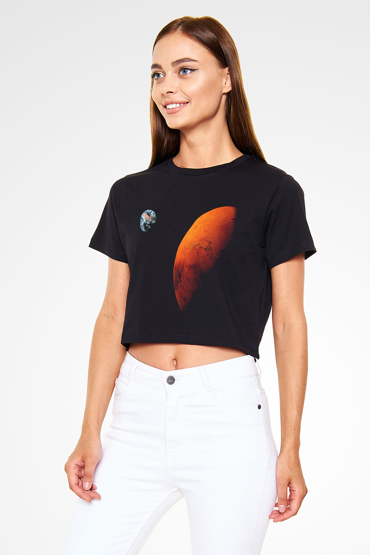 Mars Siyah Crop Top Tişört