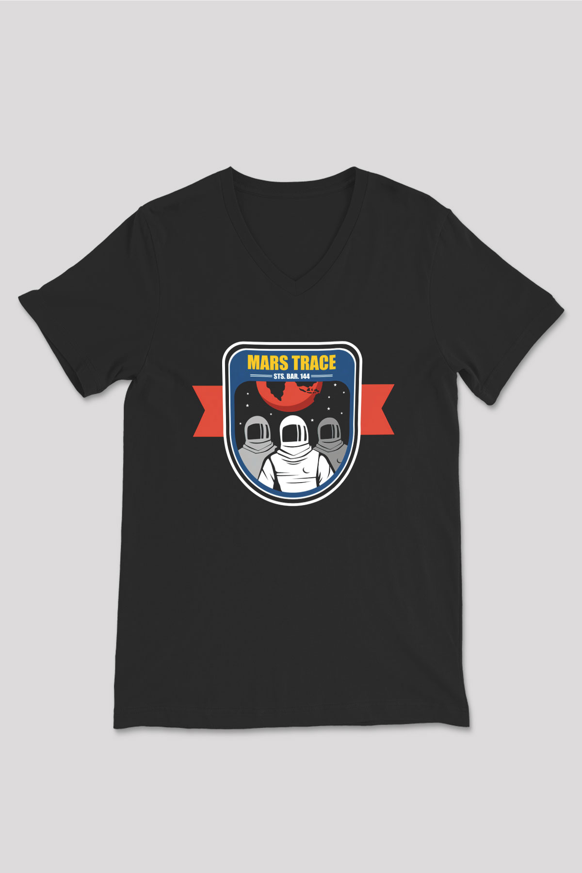 Mars Siyah Unisex V Yaka Tişört T-Shirt