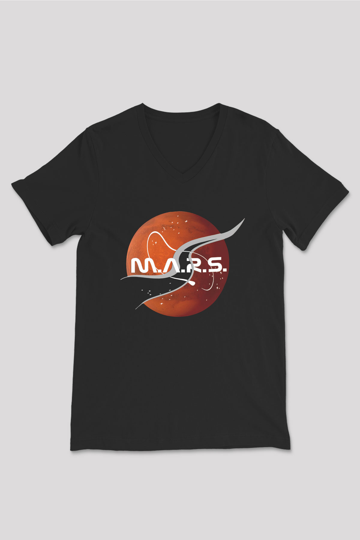 Mars Siyah Unisex V Yaka Tişört T-Shirt