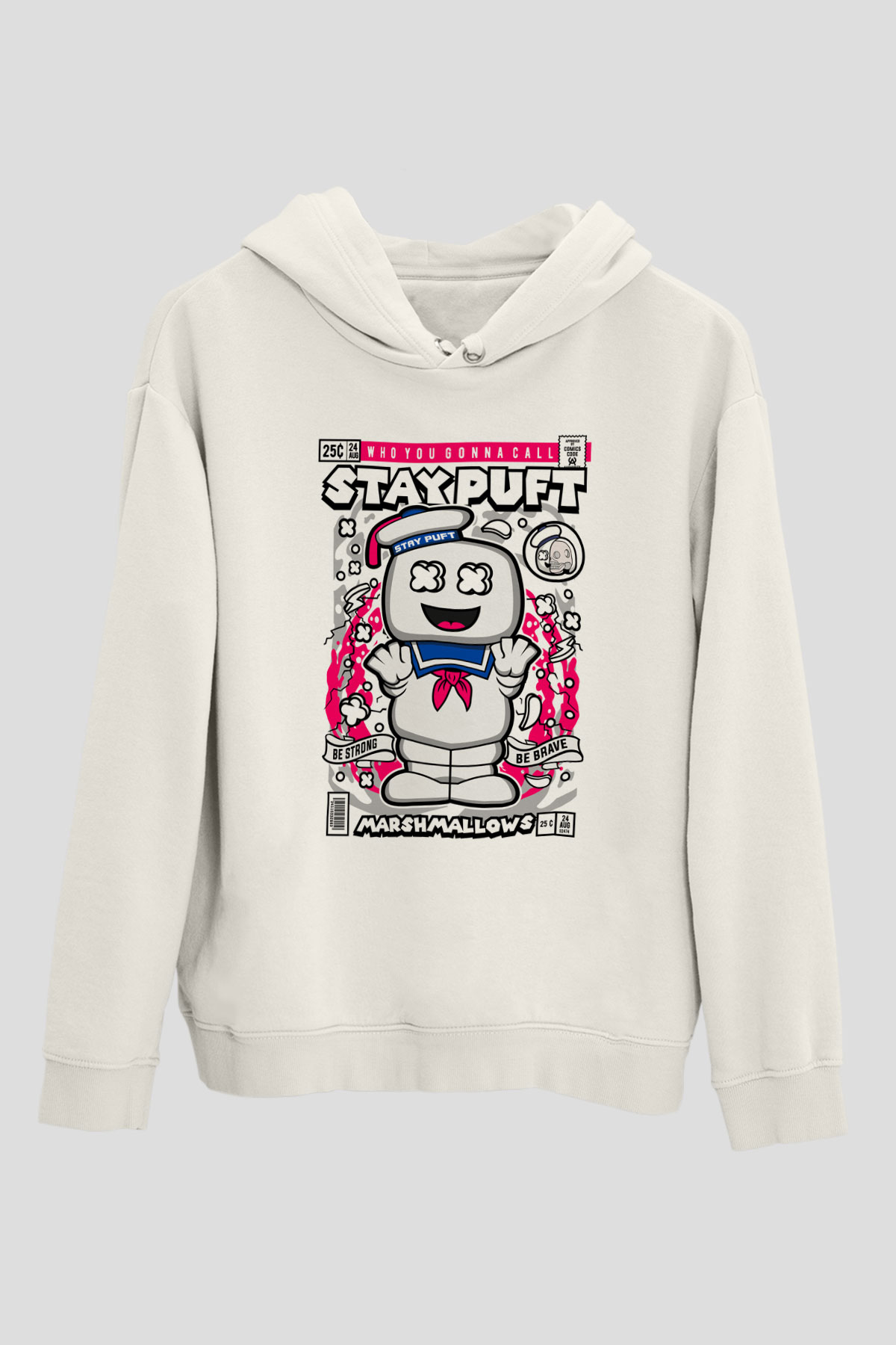 Marshmallow Baskılı Unisex Beyaz Hoodie