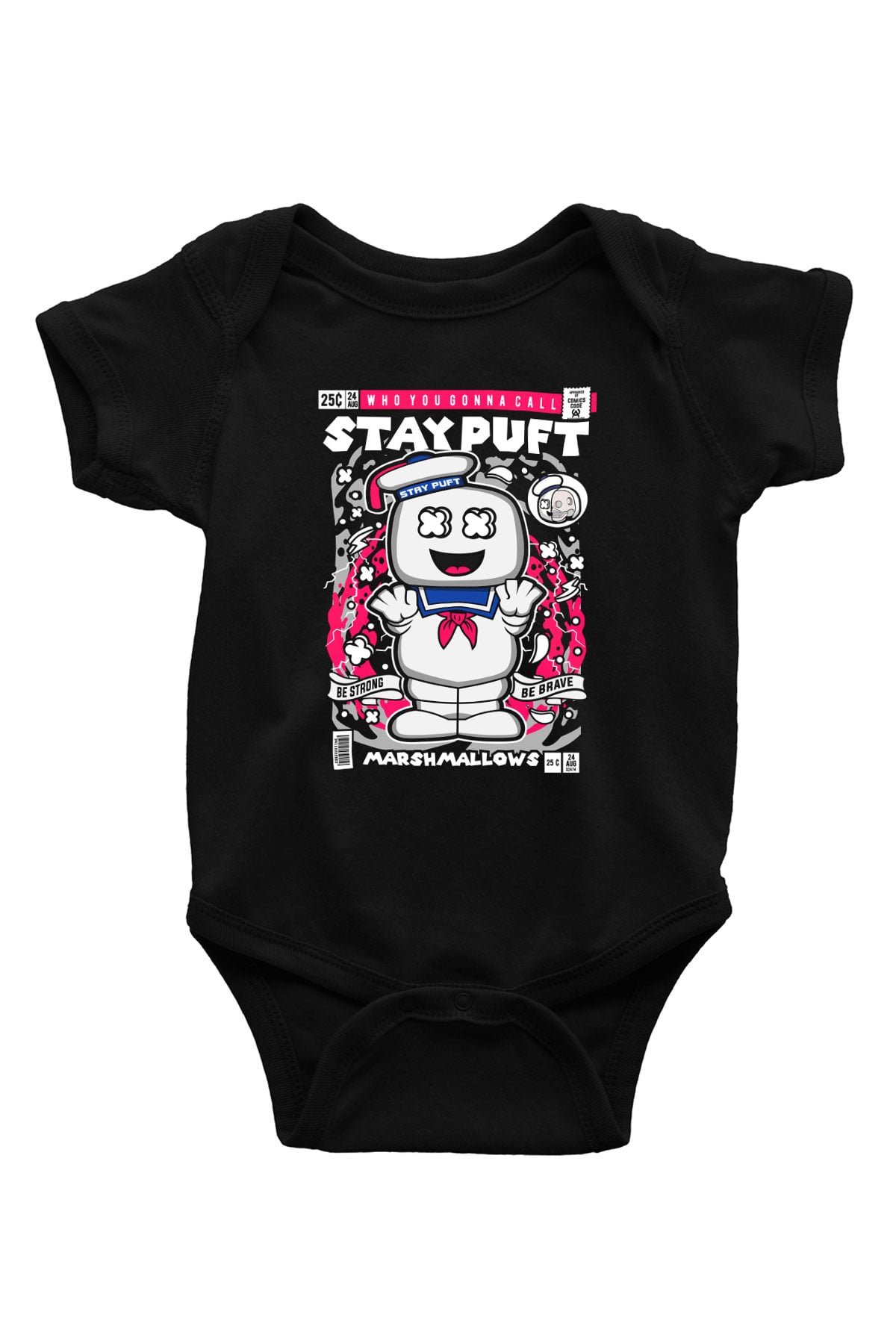 Marshmallow Baskılı Unisex Siyah Bebek Body - Zıbın