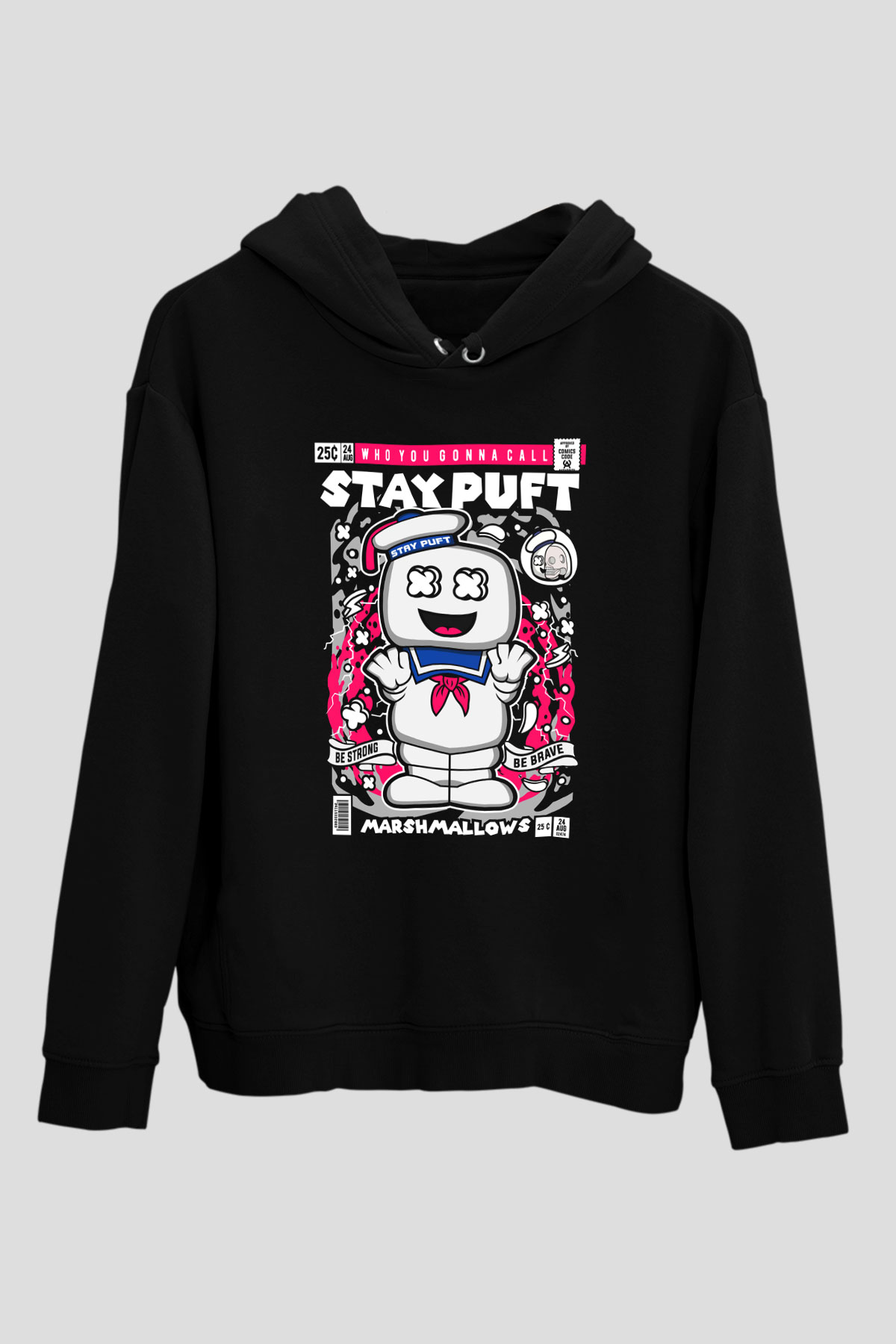 Marshmallow Baskılı Unisex Siyah Hoodie